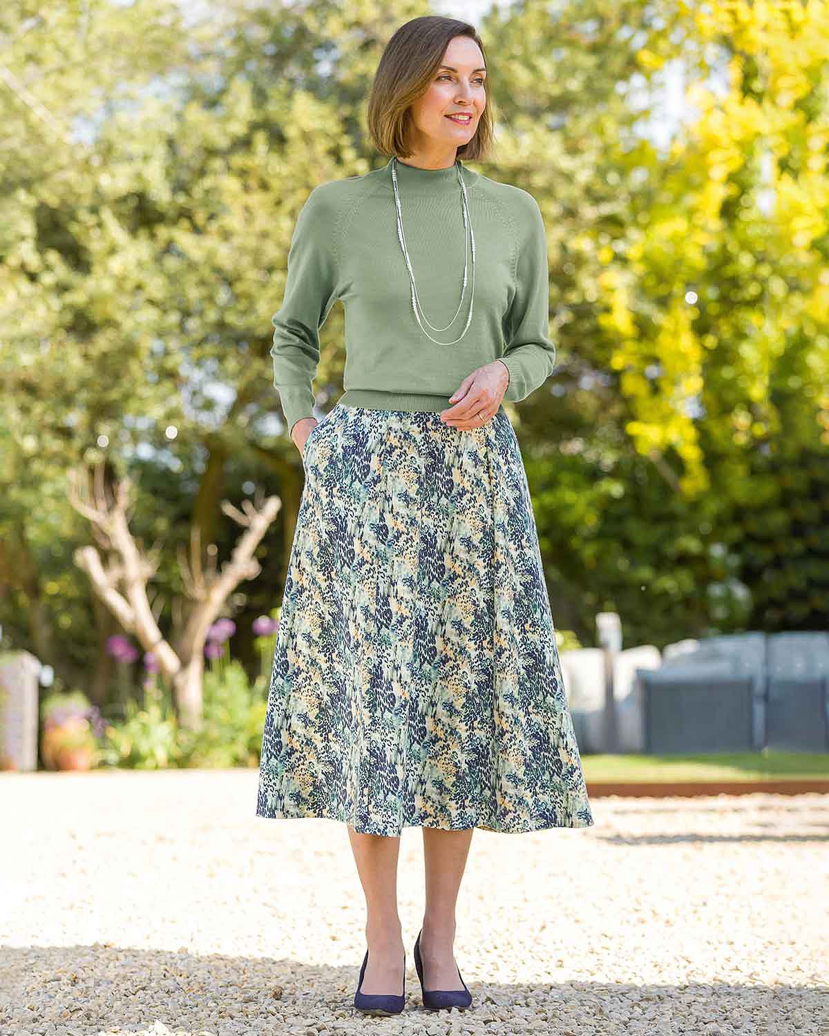 Babette Patterned Poly Mix A Line Lined Skirt - Image 3 - Country Collection