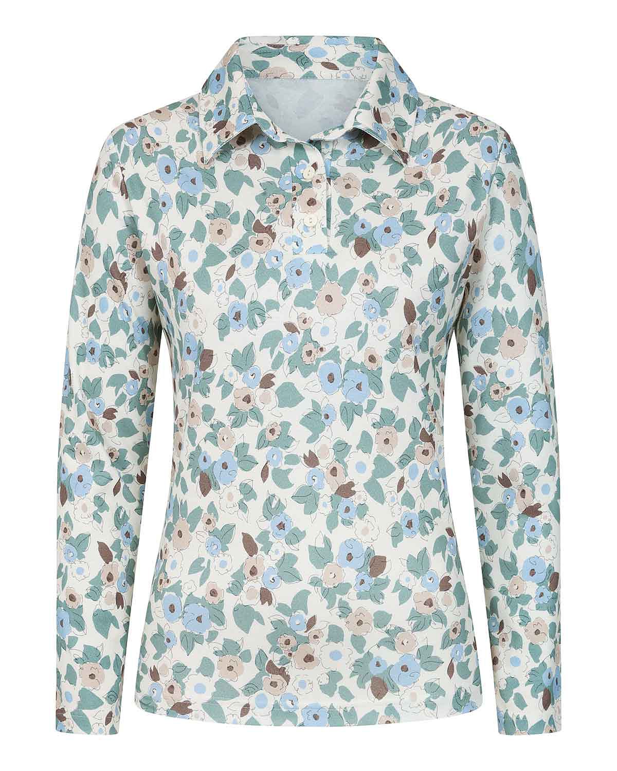 Amelie Floral Cotton Long Sleeved Polo Top - Image 2 - Country Collection