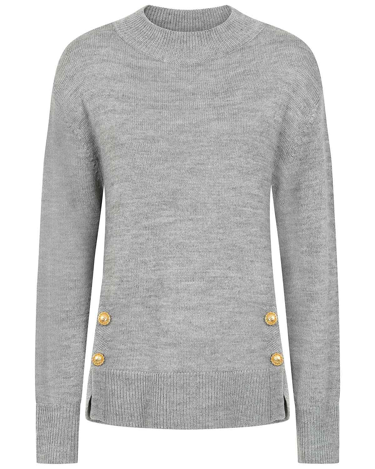 Ada Grey Button Detail Turtle Neck Jumper - Image 4 - Country Collection