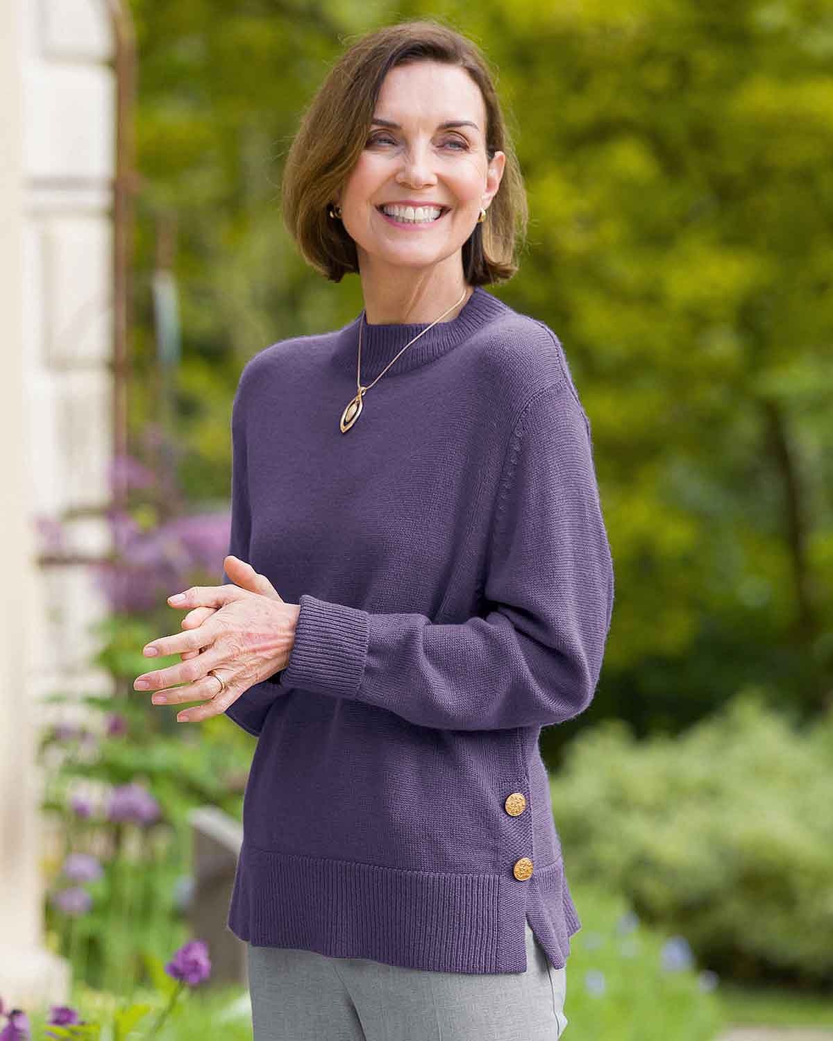Ada Button Detail Turtle Neck Jumper - Hyacinth - Country Collection