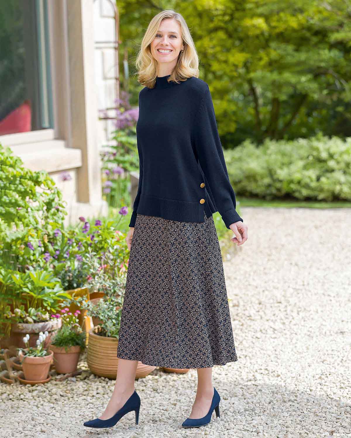 Ada Navy Button Detail Turtle Neck Jumper - Image 2 - Country Collection