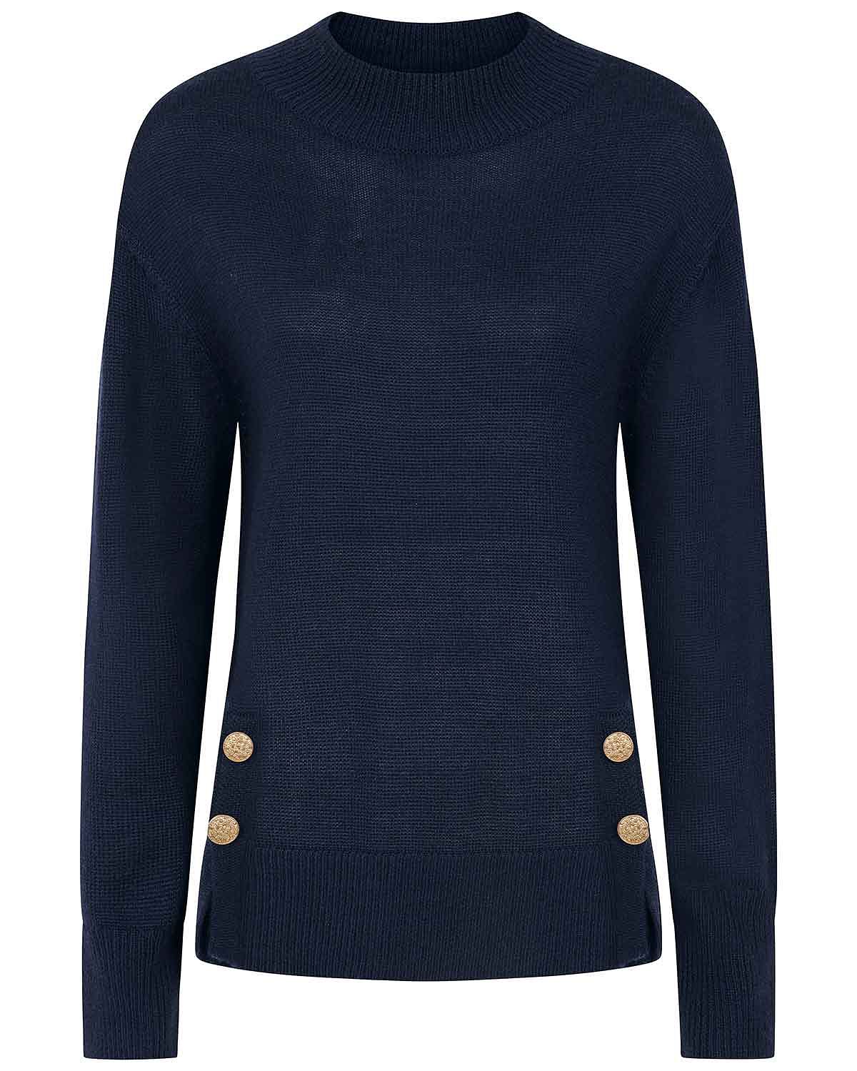 Ada Navy Button Detail Turtle Neck Jumper - Image 4 - Country Collection