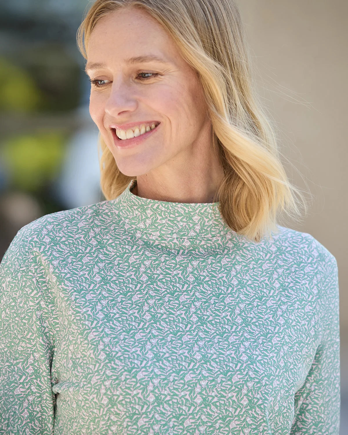 Printed Long Sleeved Cotton Turtle Neck Top - Natalie