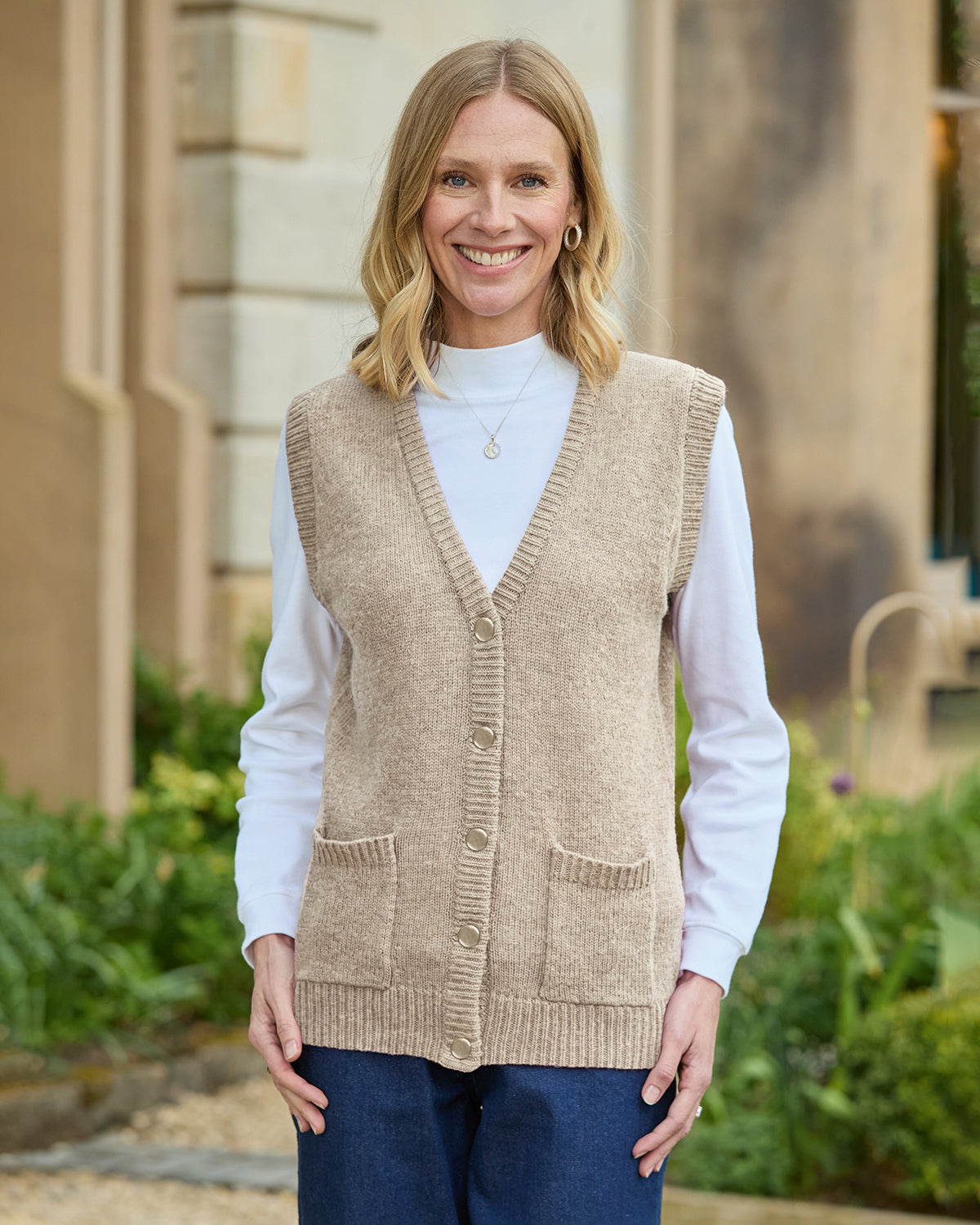 Ladies’ Pure Shetland Wool Waistcoat – Natural