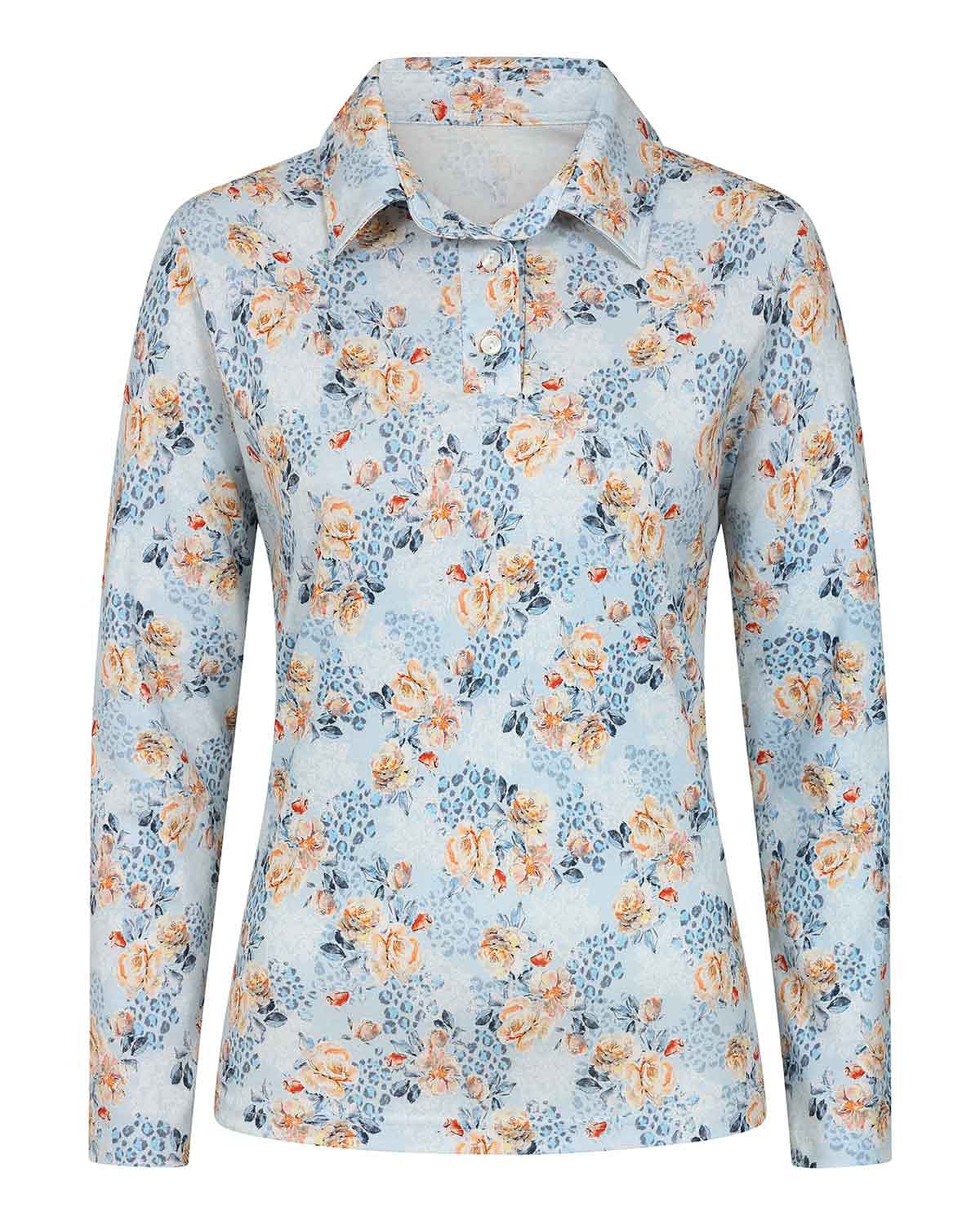 Esmerelda Patterned Cotton Long Sleeved Polo Top - Image 3 - Country Collection
