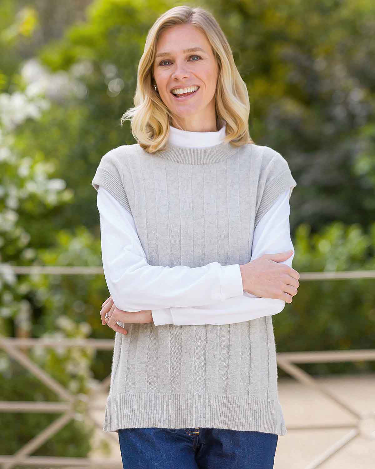 Keira Grey Chunky Knit Lambswool Slipover - Country Collection