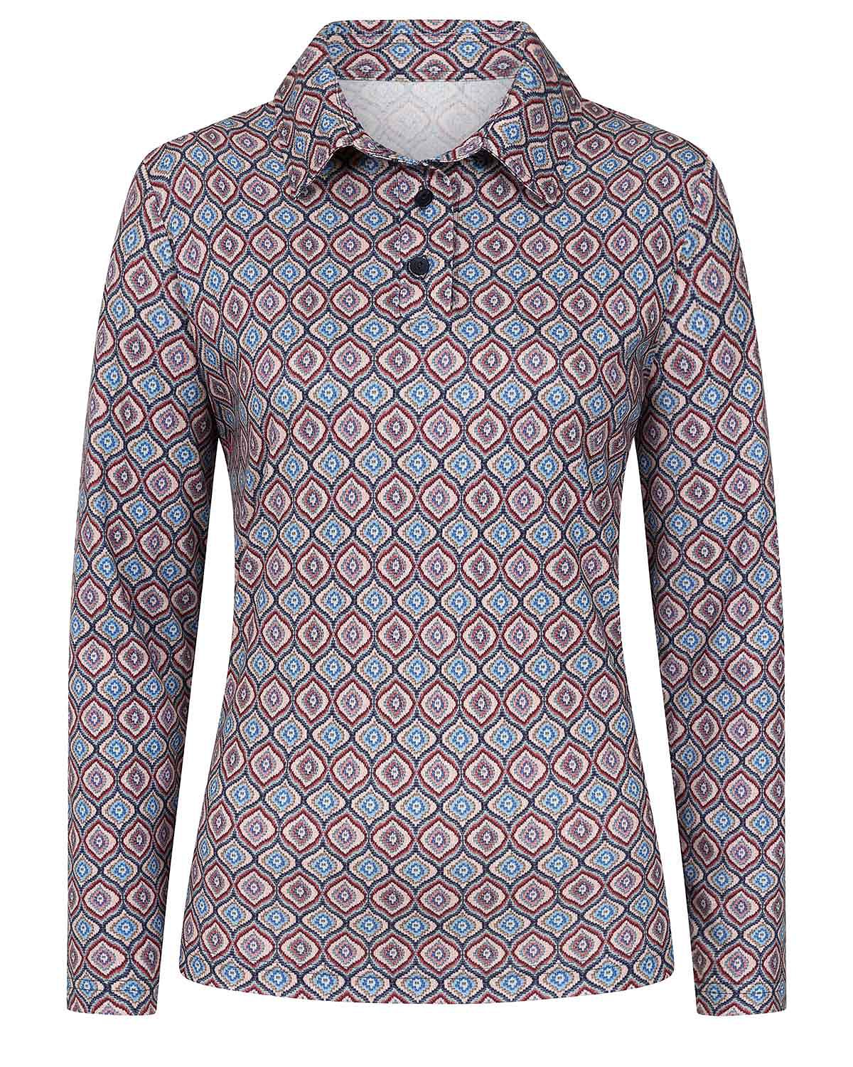 Darcie Patterned Cotton Long Sleeved Polo Top - Image 3 - Country Collection