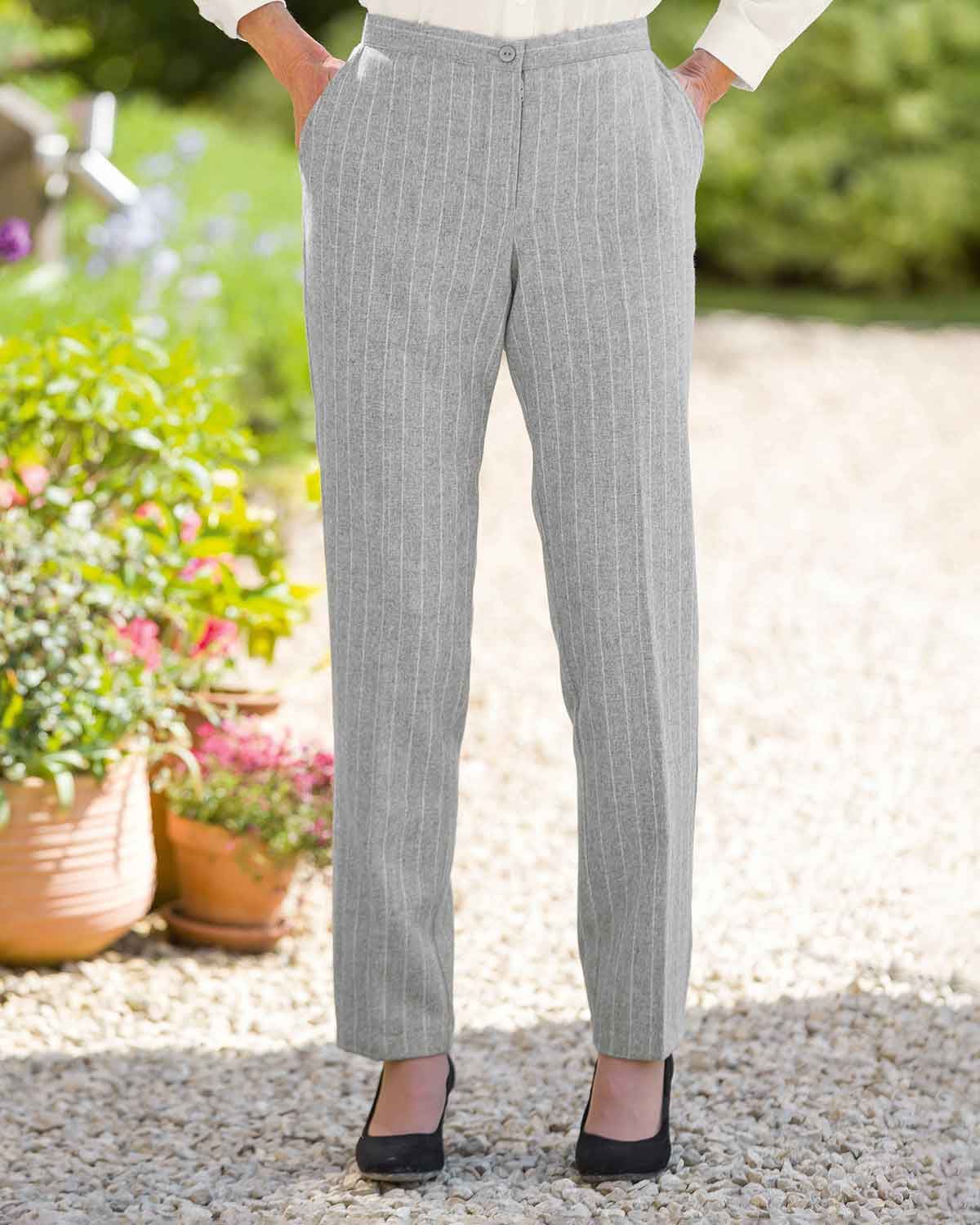 Hailey Pinstripe Wool Mix Tweed Trousers - Country Collection