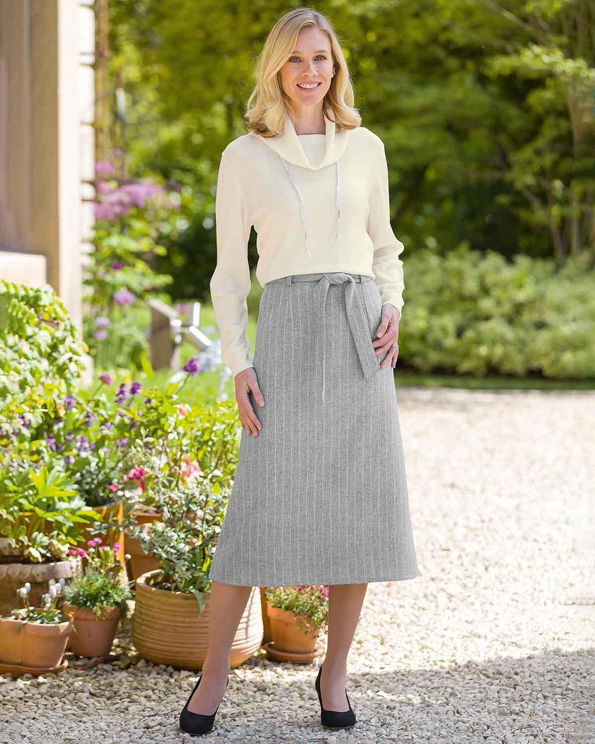 Hailey A Line Belted Wool Mix Tweed Lined Skirt - Image 2 - Country Collection