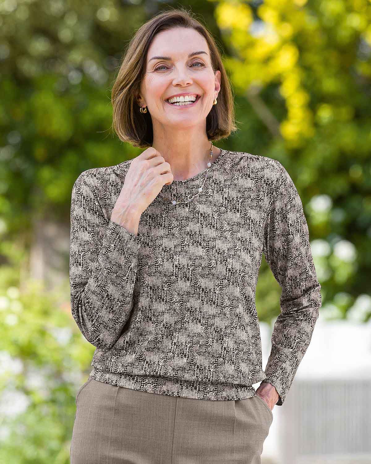 Zelda Patterned Viscose Long Sleeve Blouson Top - Country Collection