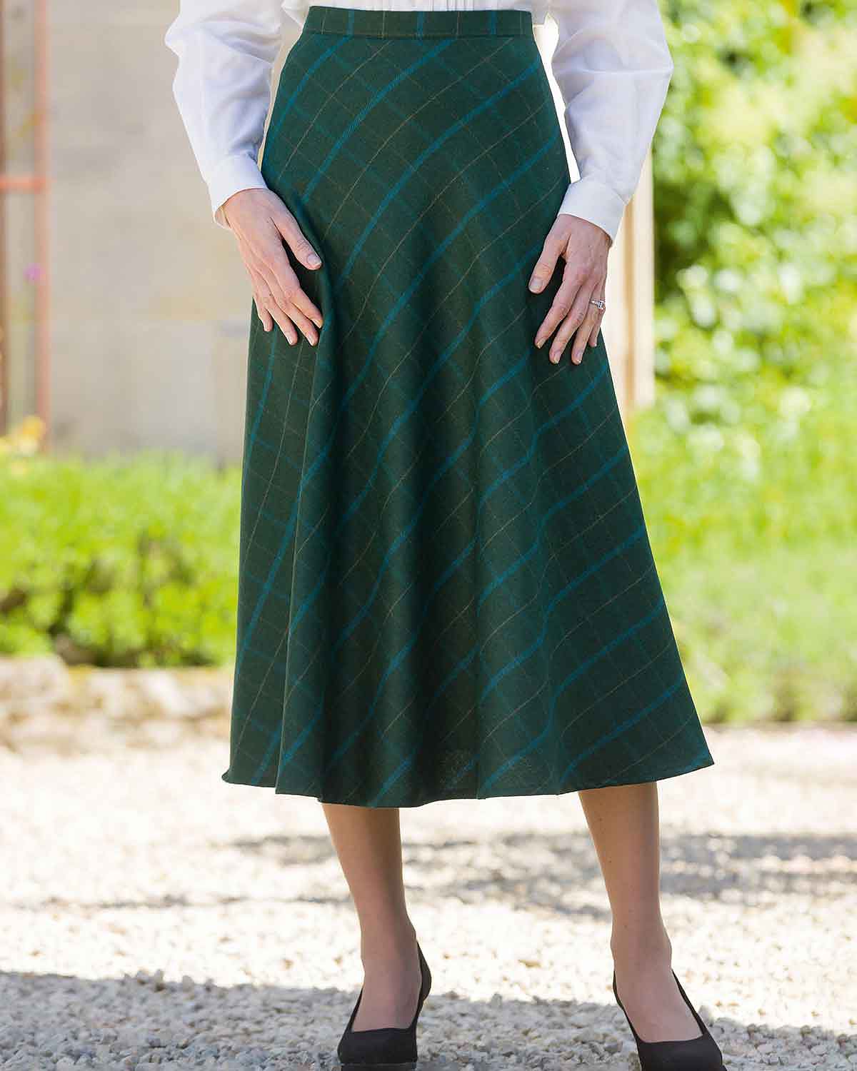 Bernice A Line Checked Wool Mix Tweed Lined Skirt - Country Collection