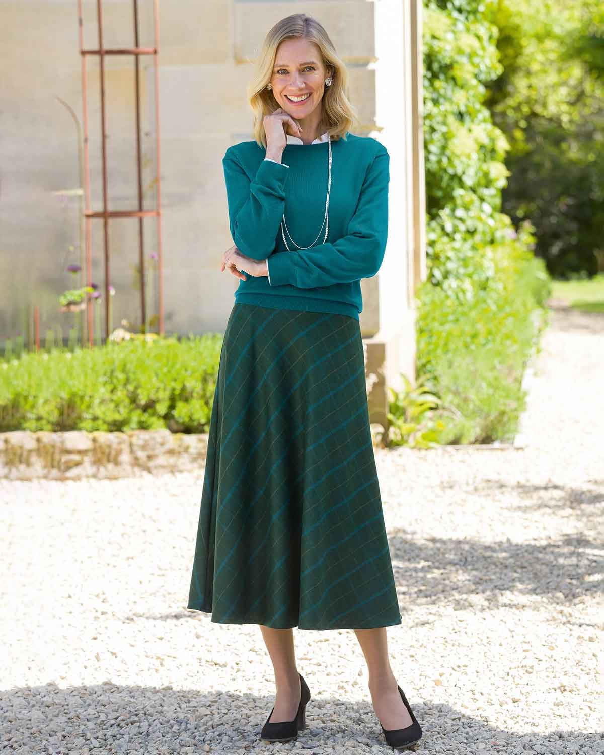 Bernice A Line Checked Wool Mix Tweed Lined Skirt - Image 2 - Country Collection