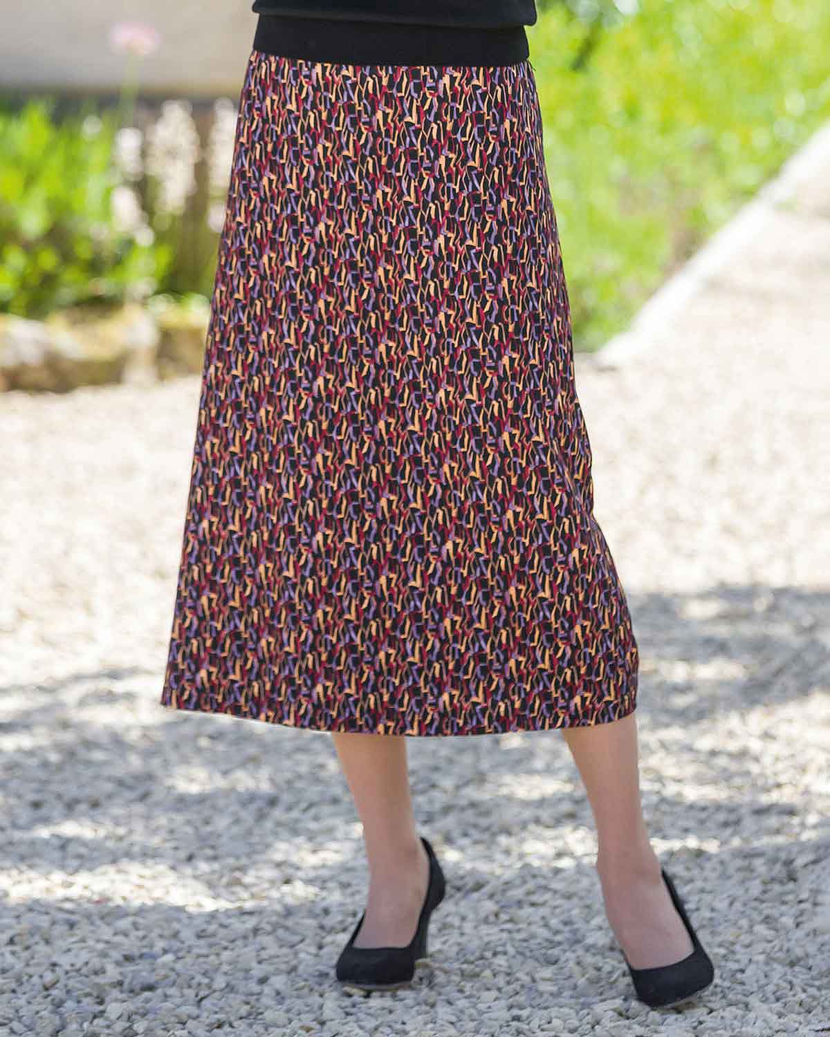 Natalia Patterned Viscose A Line Lined Skirt - Country Collection