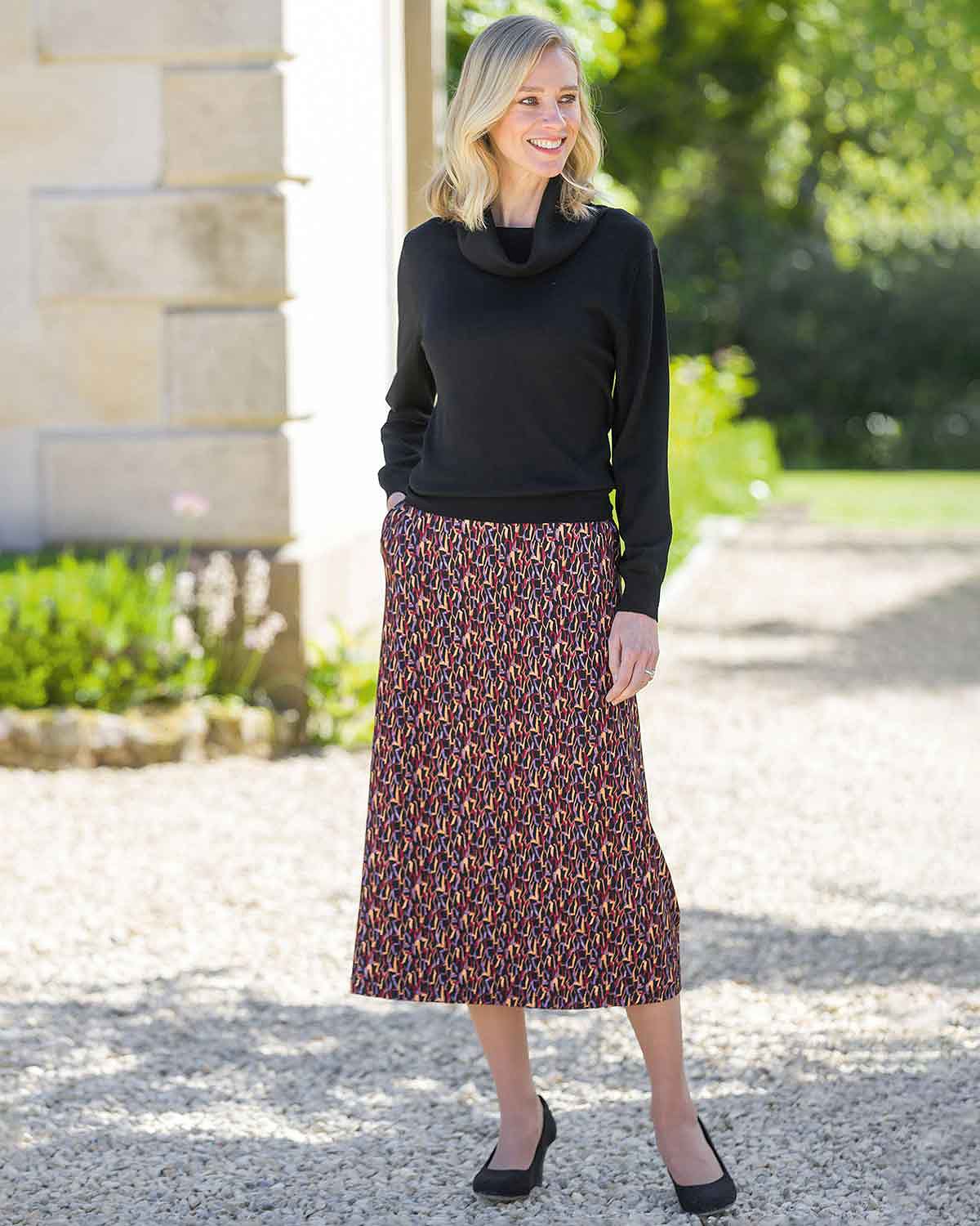 Natalia Patterned Viscose A Line Lined Skirt - Image 3 - Country Collection