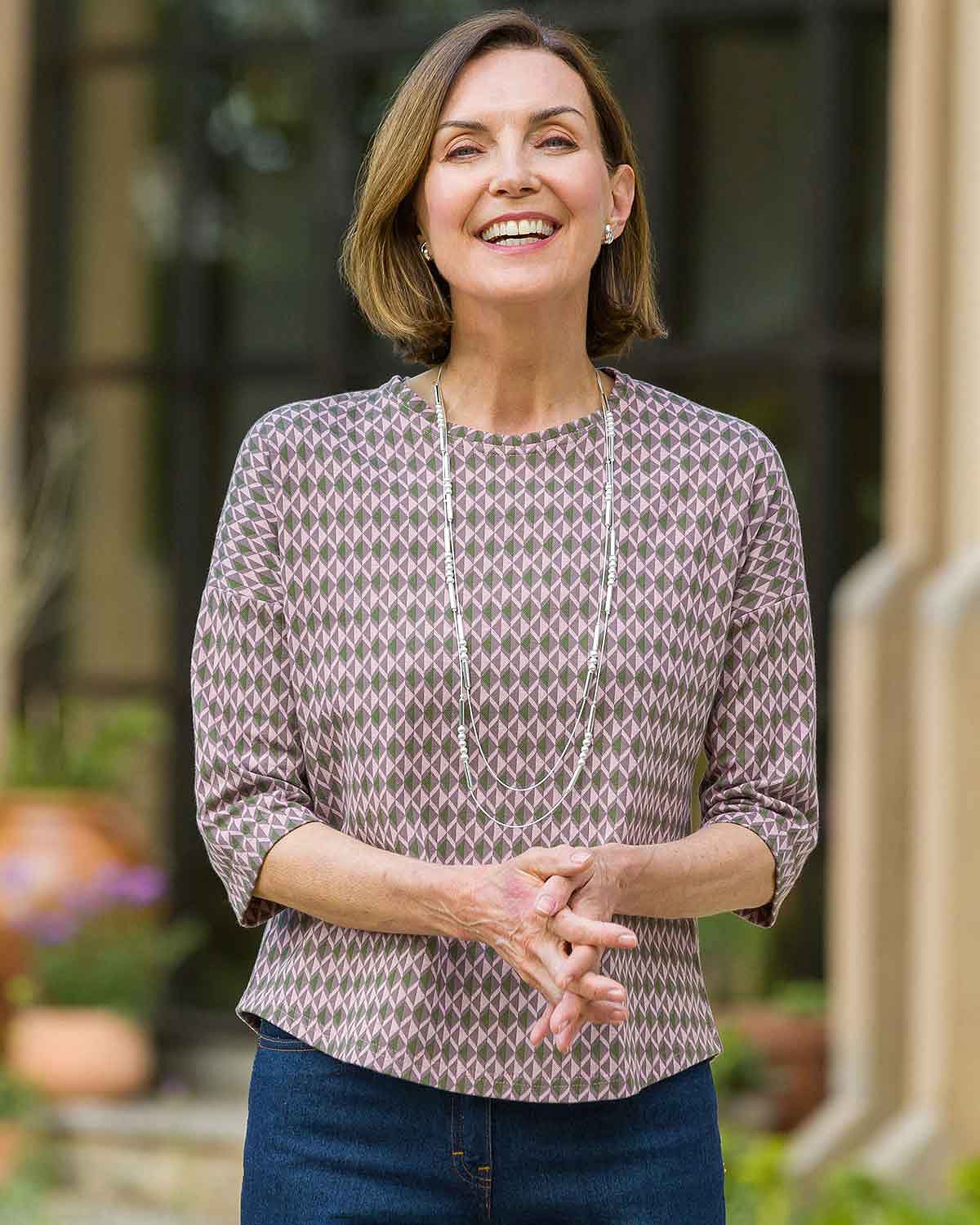 Maisie Patterned Crew Neck Dolman Sleeve Top - Country Collection
