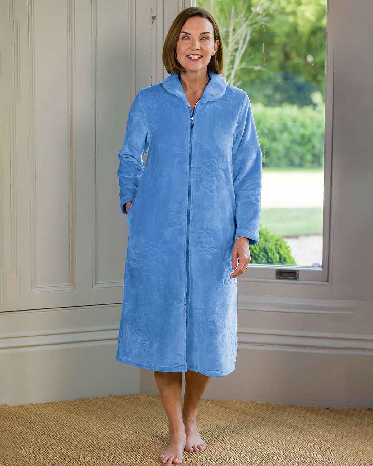 Slenderella Gloria Floral Fleece Dressing Gown - Blue - Country Collection