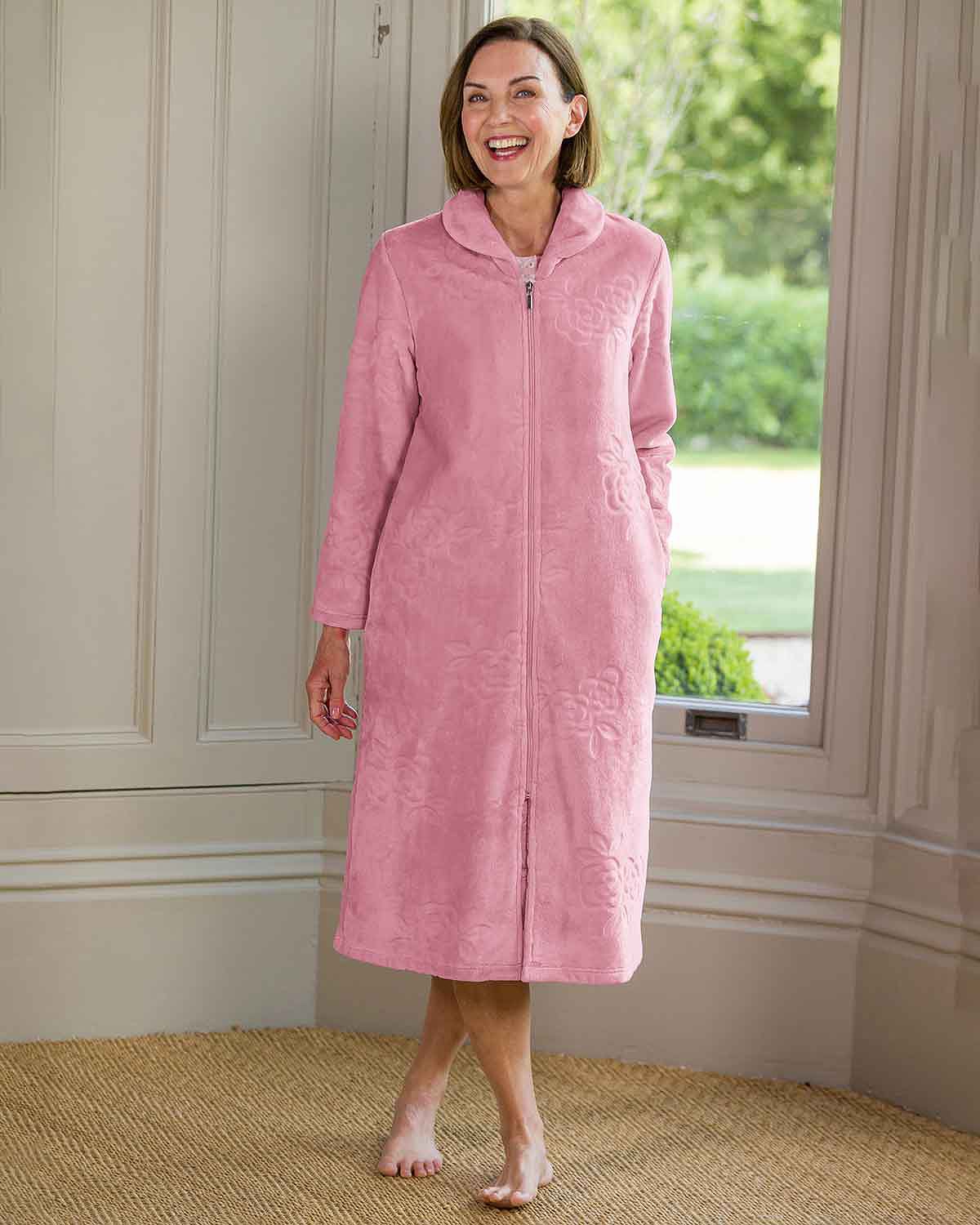 Slenderella Gloria Floral Fleece Dressing Gown - Pink - Country Collection