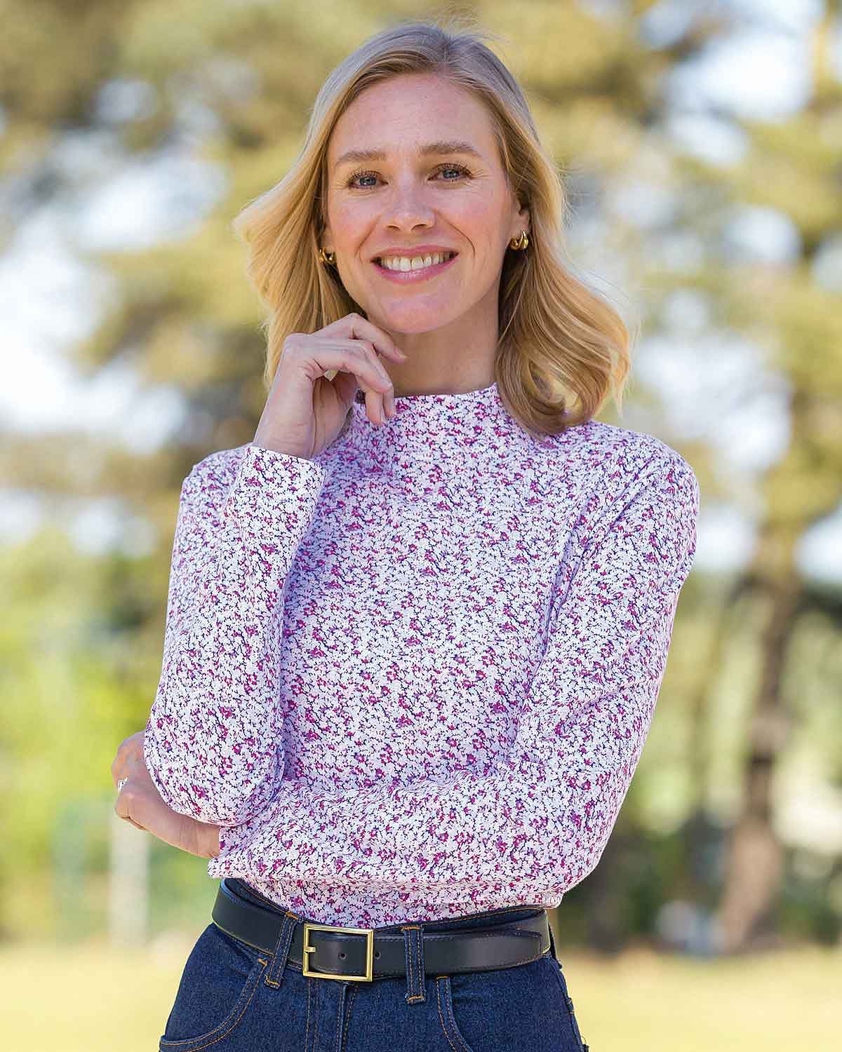Kylie Floral Pure Cotton Turtle Neck Top - Country Collection
