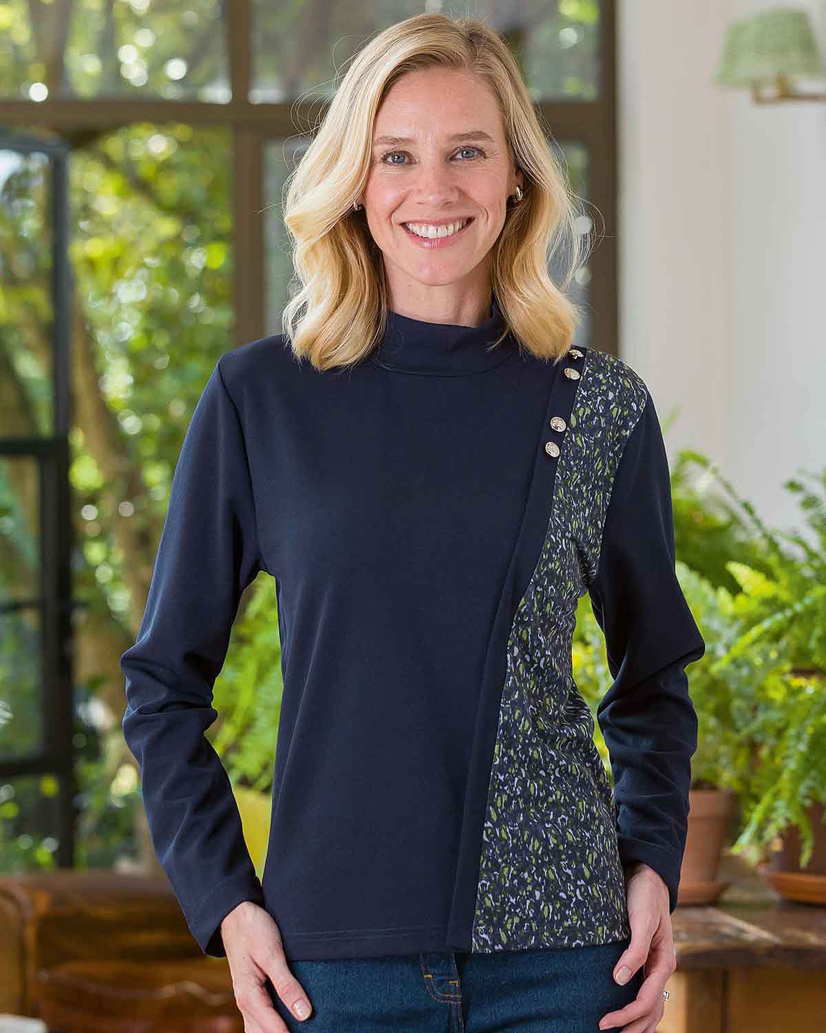 Leona Navy Trimmed Turtle Neck Top - Country Collection