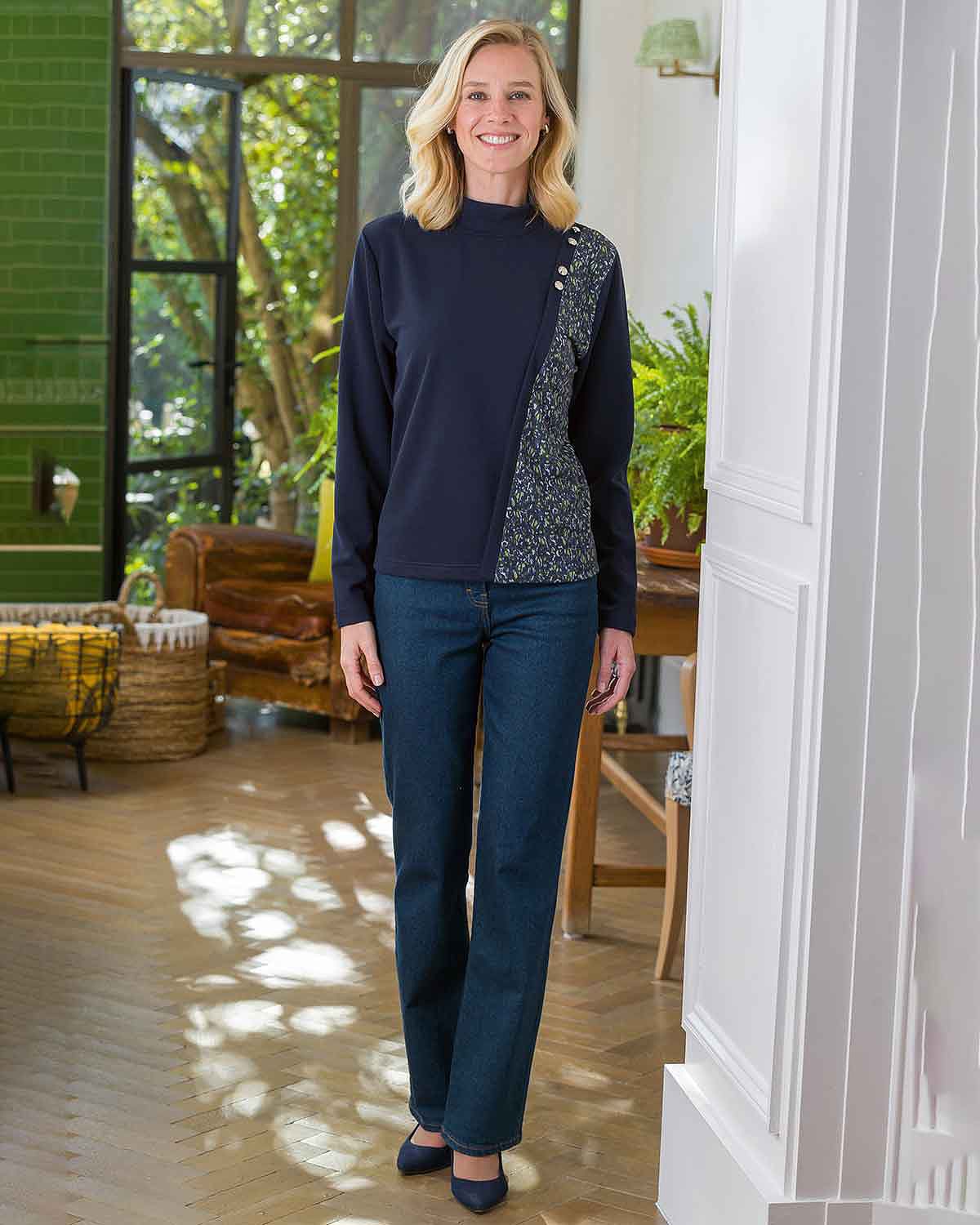 Leona Navy Trimmed Turtle Neck Top - Image 2 - Country Collection