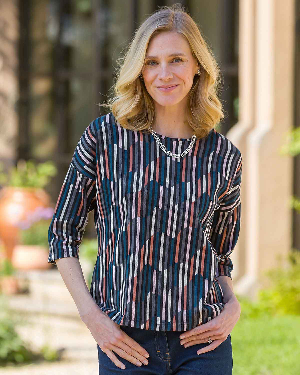 Eva Patterned Crew Neck Dolman Sleeve Top - Country Collection