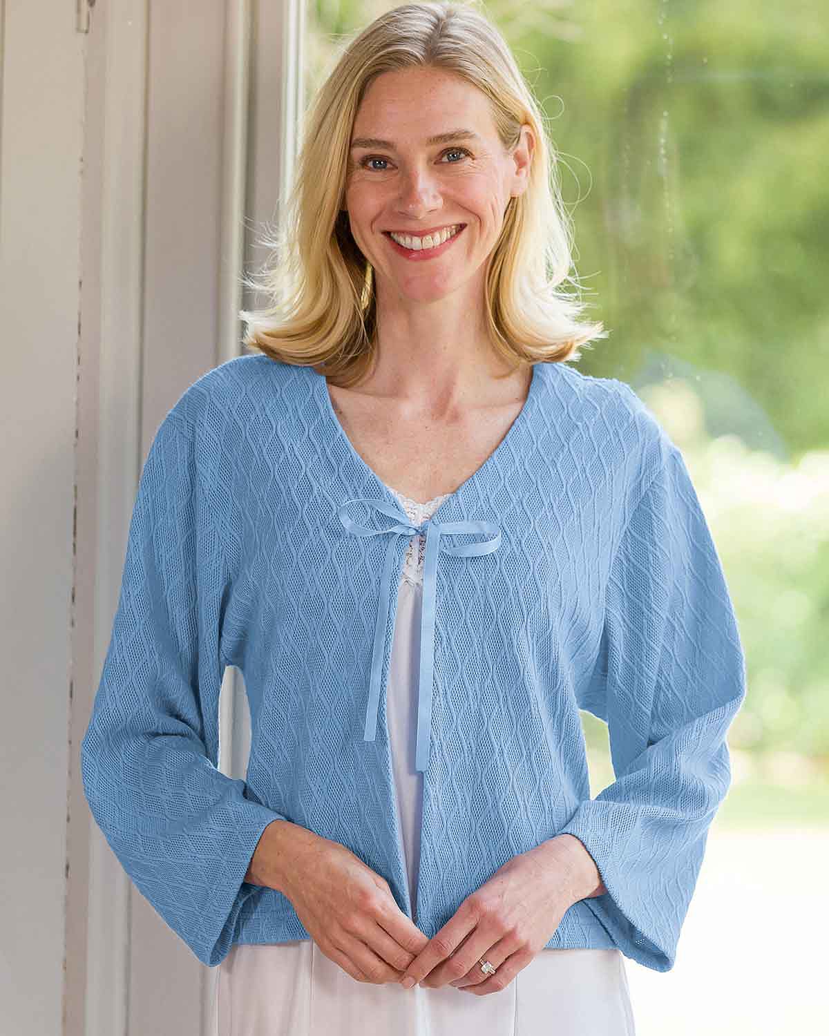Slenderella Juliet Ribbon Tie Bed Jacket - Blue - Country Collection