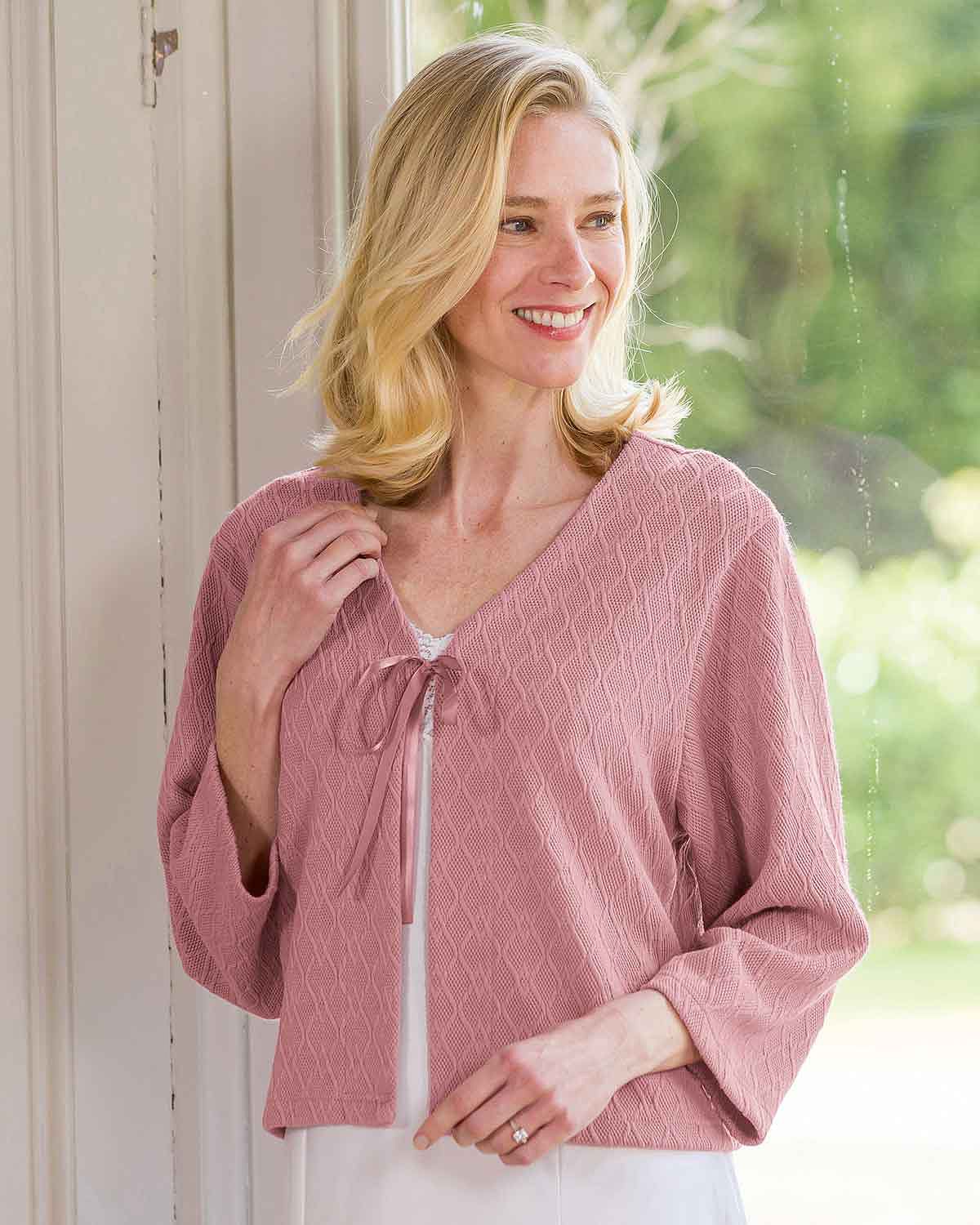 Slenderella Juliet Ribbon Tie Bed Jacket - Pink - Country Collection