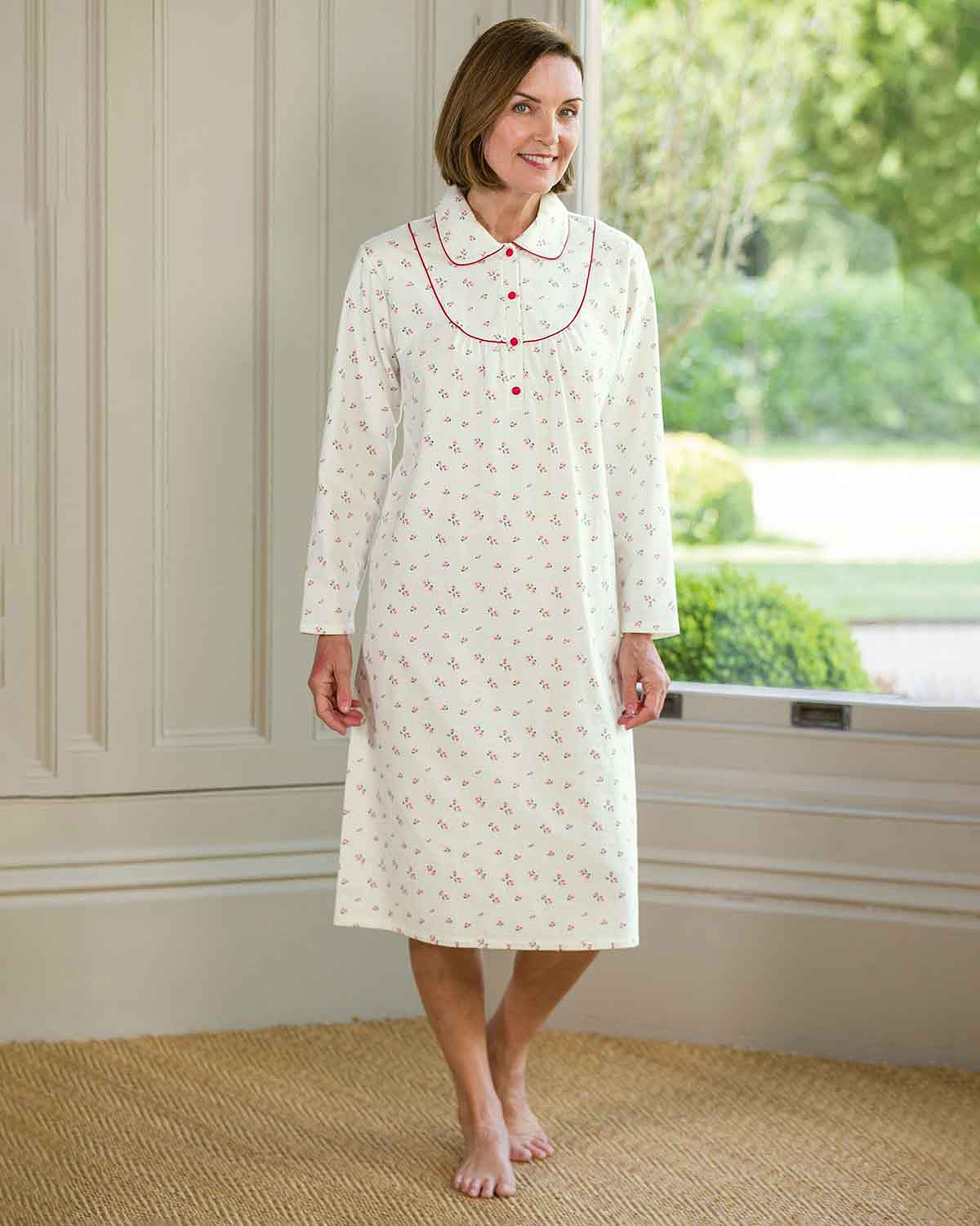 Slenderella Kathleen Floral Pure Cotton Long Sleeve Nightdress - Country Collection
