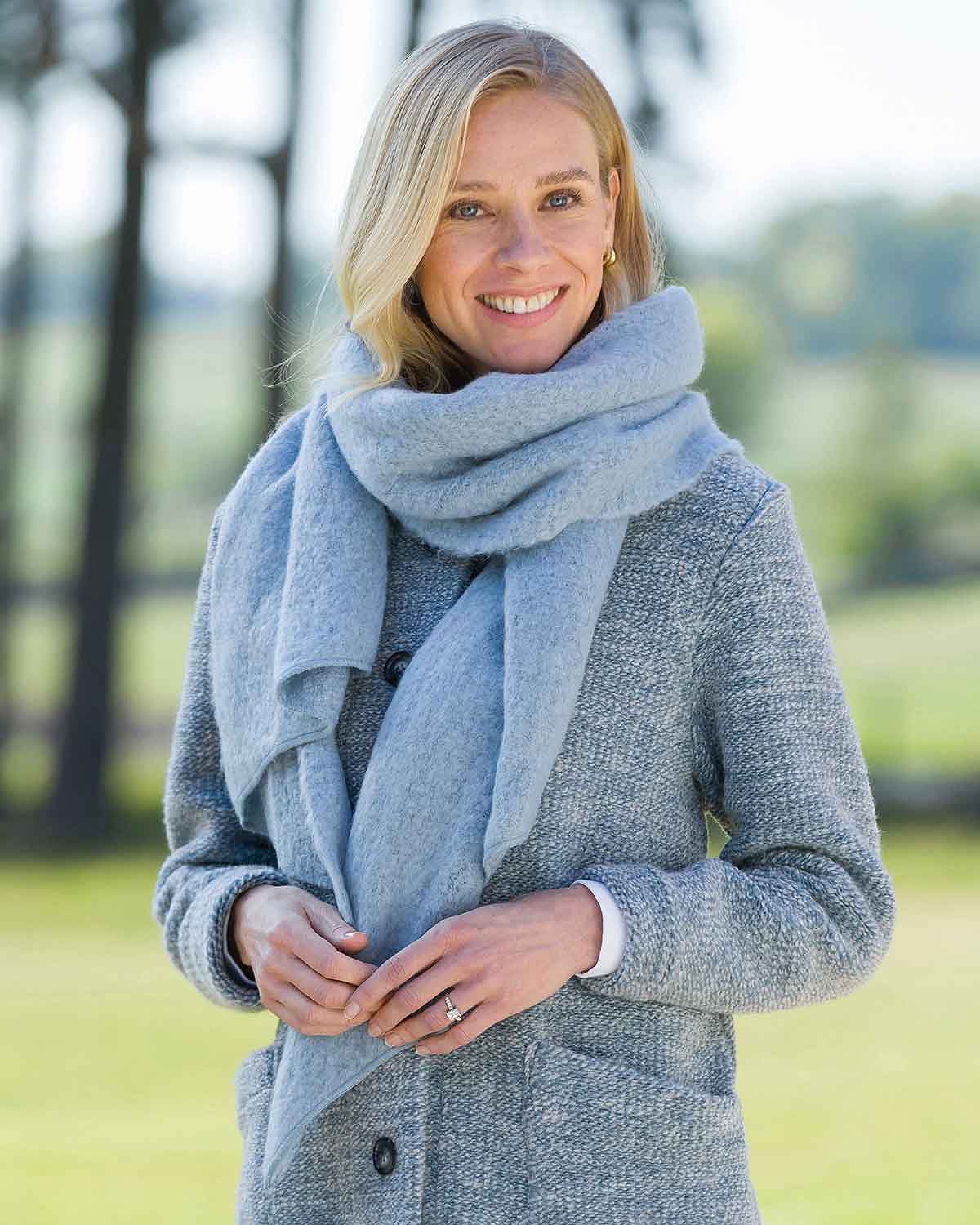 Madeline Pale Blue Wool Mix Asymmetric Scarf - Image 2 - Country Collection