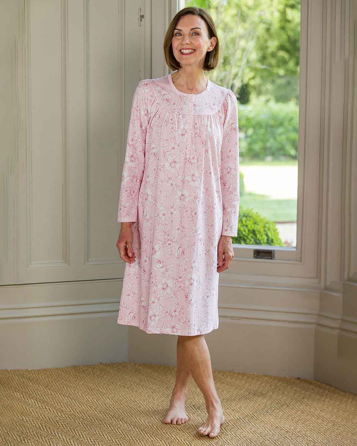 Valerie Floral Pure Cotton Long Sleeve Nightdress - Country Collection