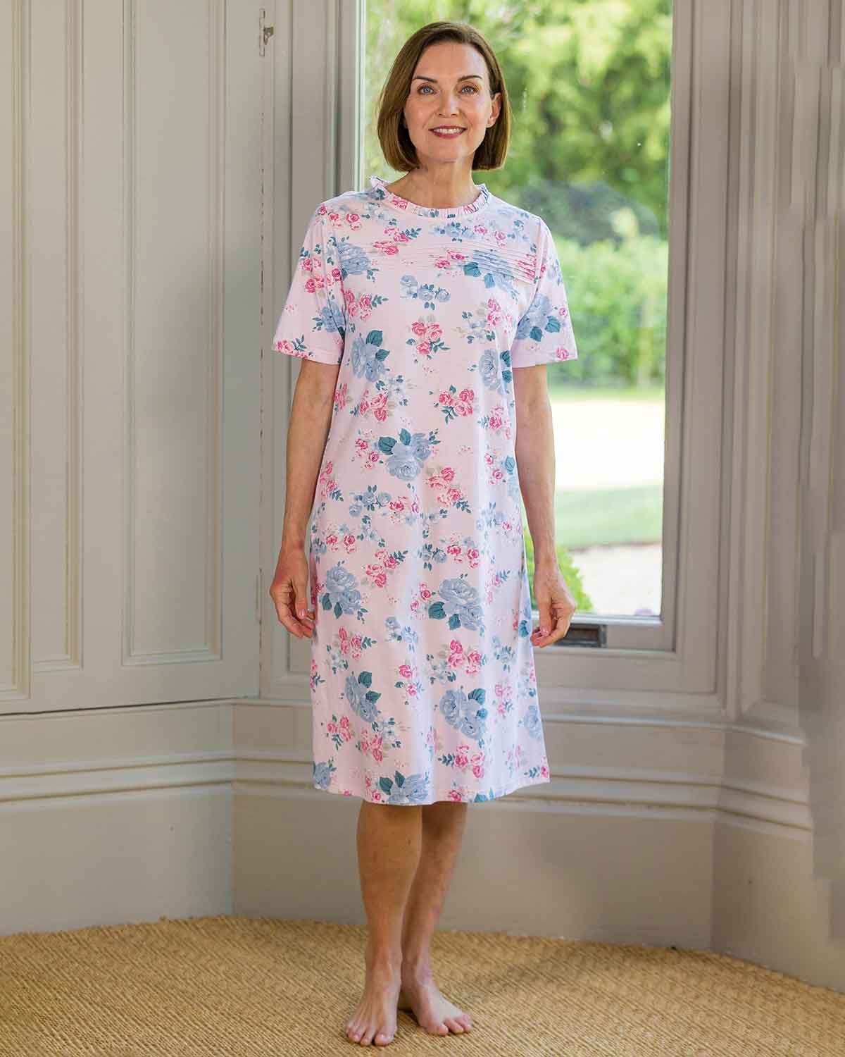 Phoebe Floral Pure Cotton Short Sleeve Nightdress - Country Collection