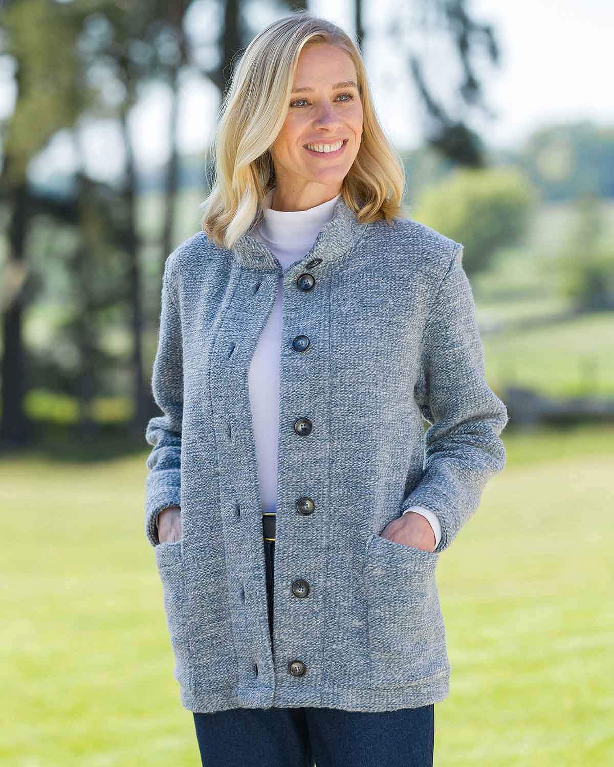 Dorothea Pale Blue Button Through Jacket - Country Collection