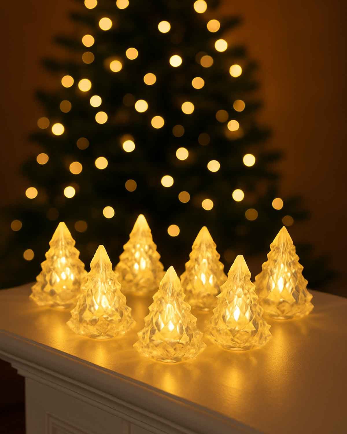 Set of 6 LED Christmas Trees - Country Collection