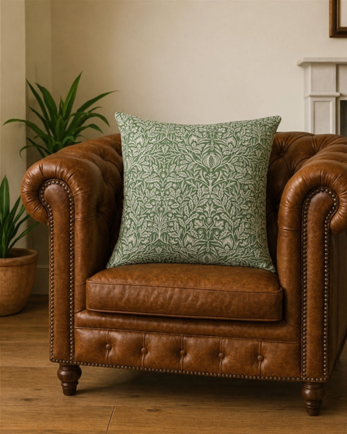 Pure Cotton Printed Cushions - Acorn Green
