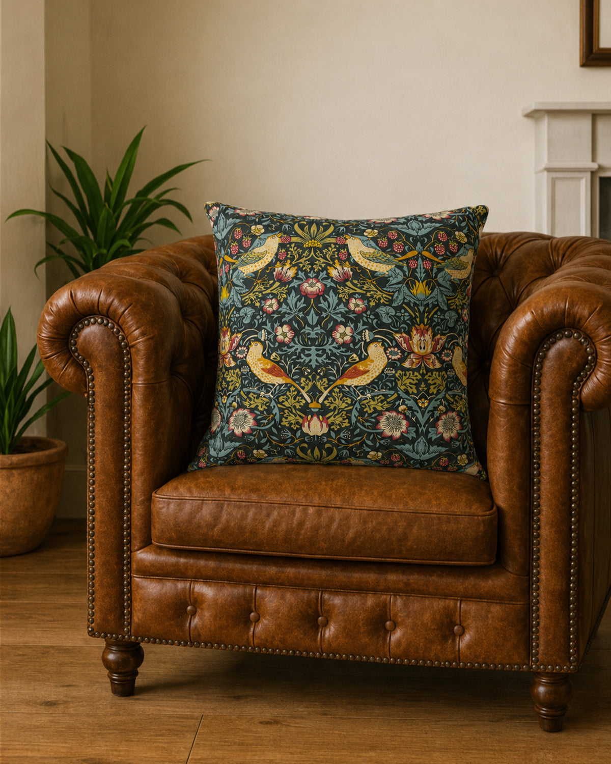 Pure Cotton Printed Cushions - Green Strawberry Thief