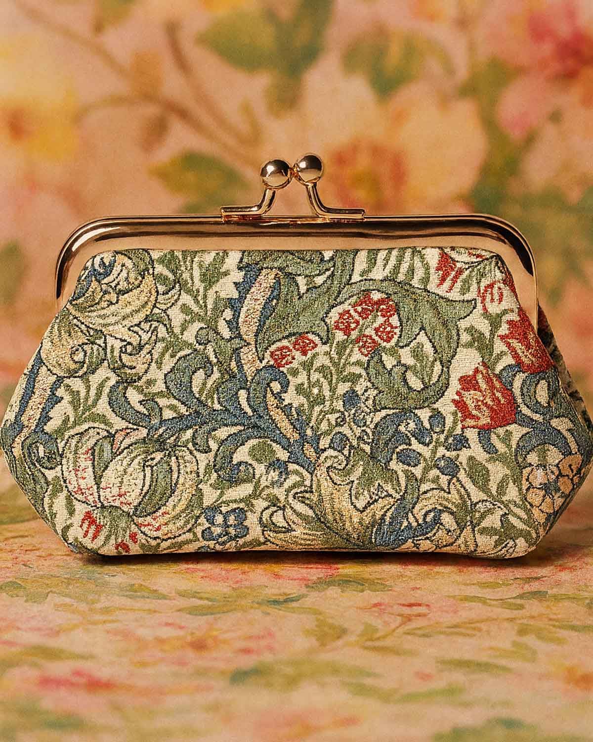 Tapestry Pocket Kiss Lock Coin Purse - Golden Lily - Country Collection