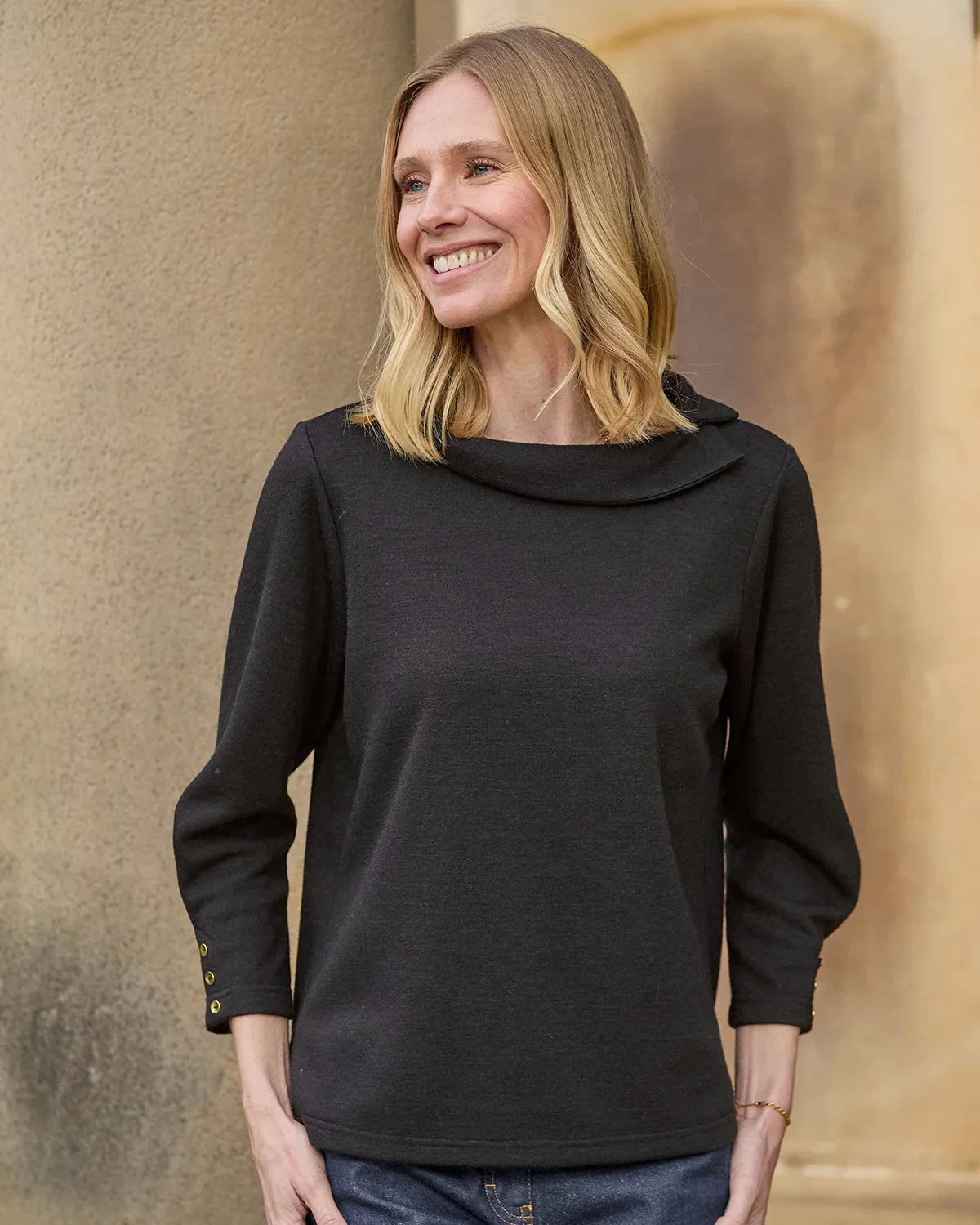 Peggy 3/4 Sleeve Boat Neck Top - Black