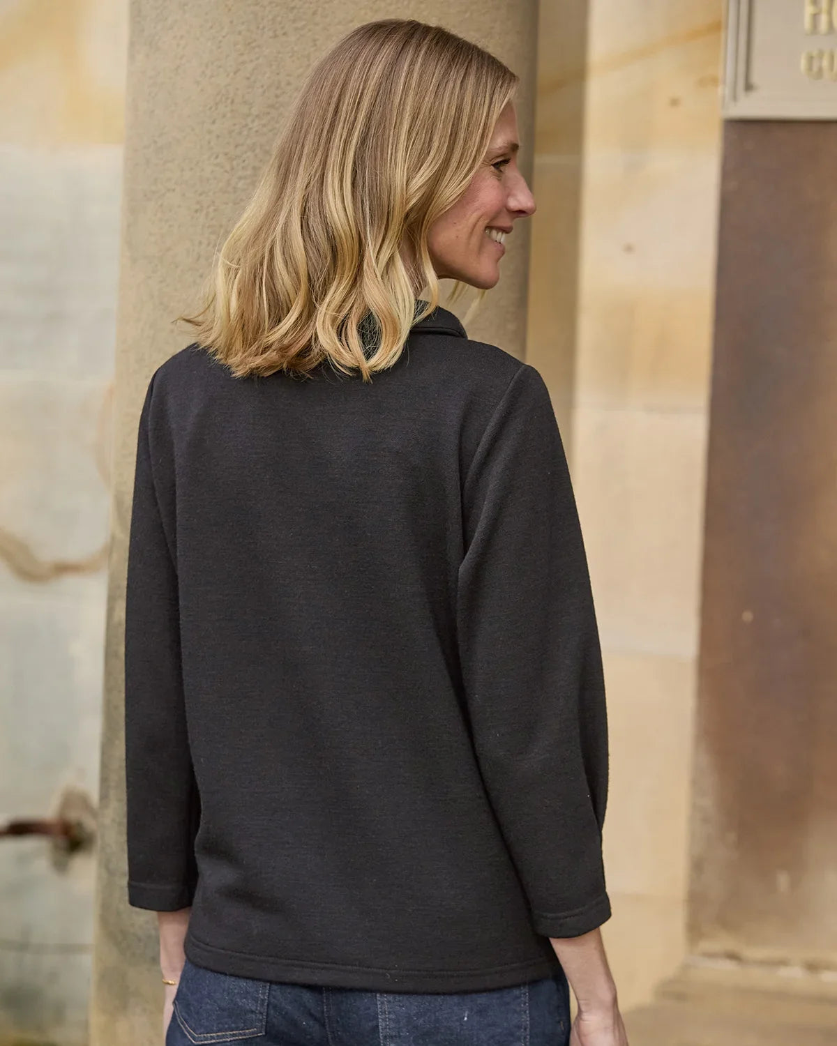 Peggy 3/4 Sleeve Boat Neck Top - Black