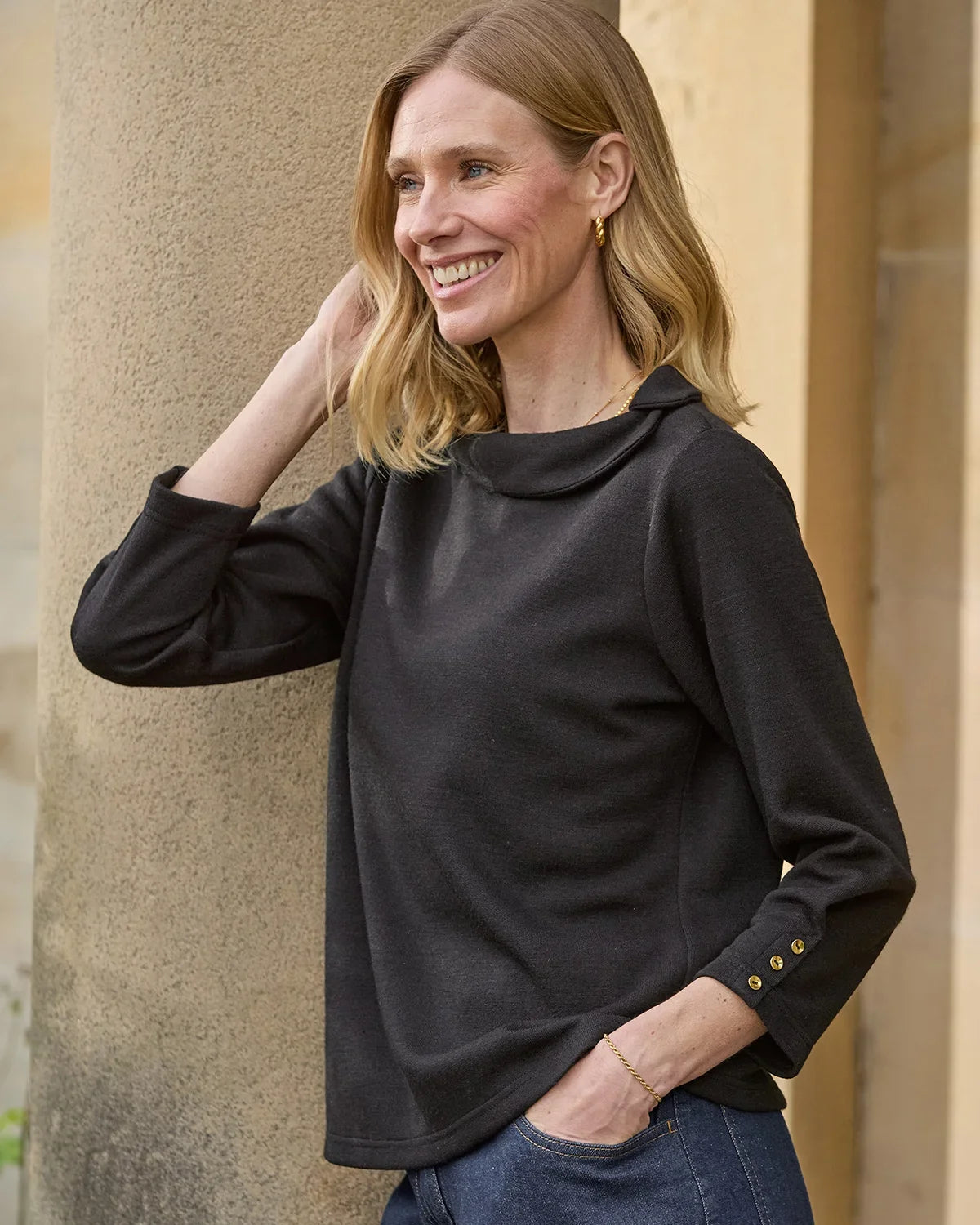 Peggy 3/4 Sleeve Boat Neck Top - Black