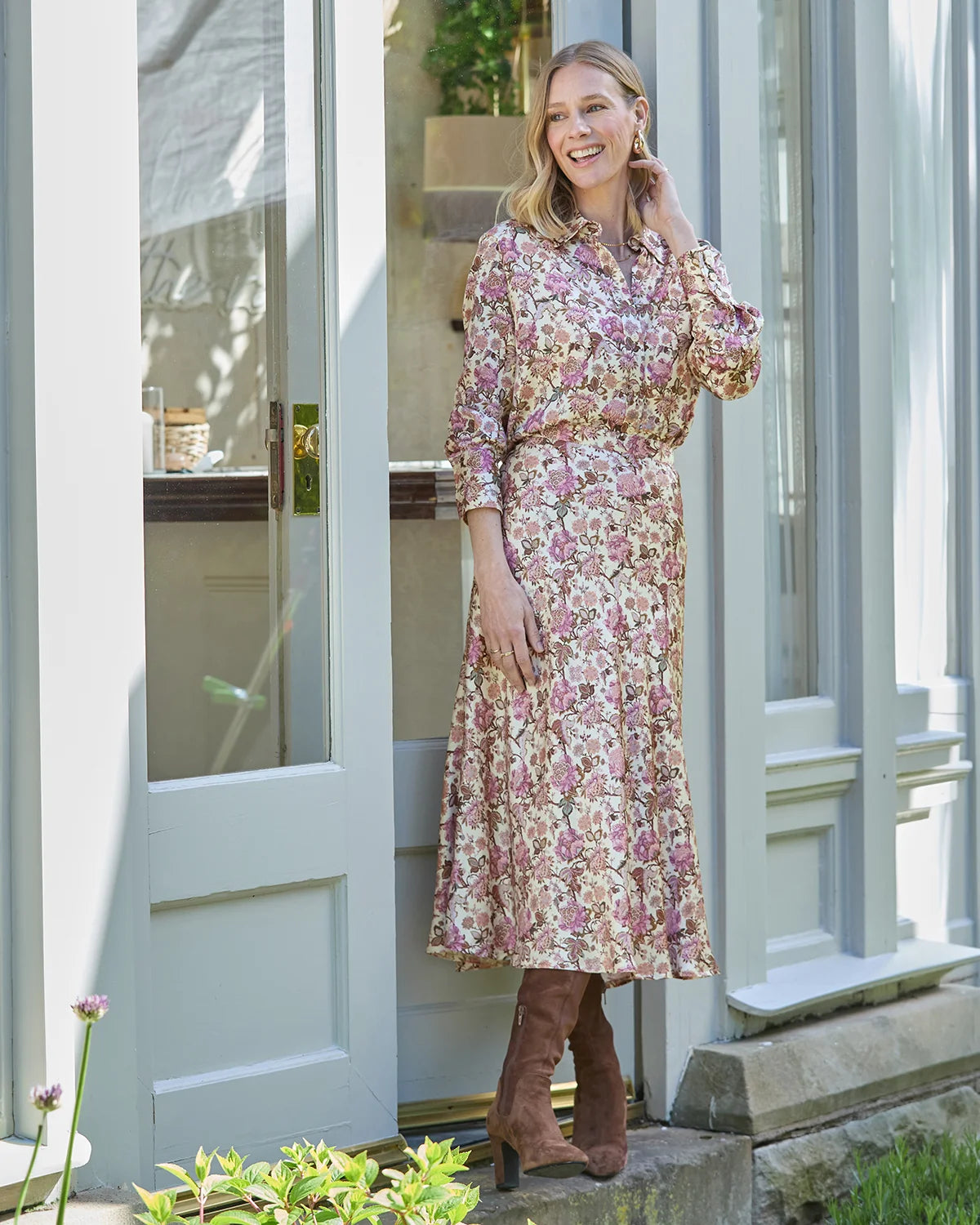 Petunia Lined Floral Pure Viscose  A Line Skirt