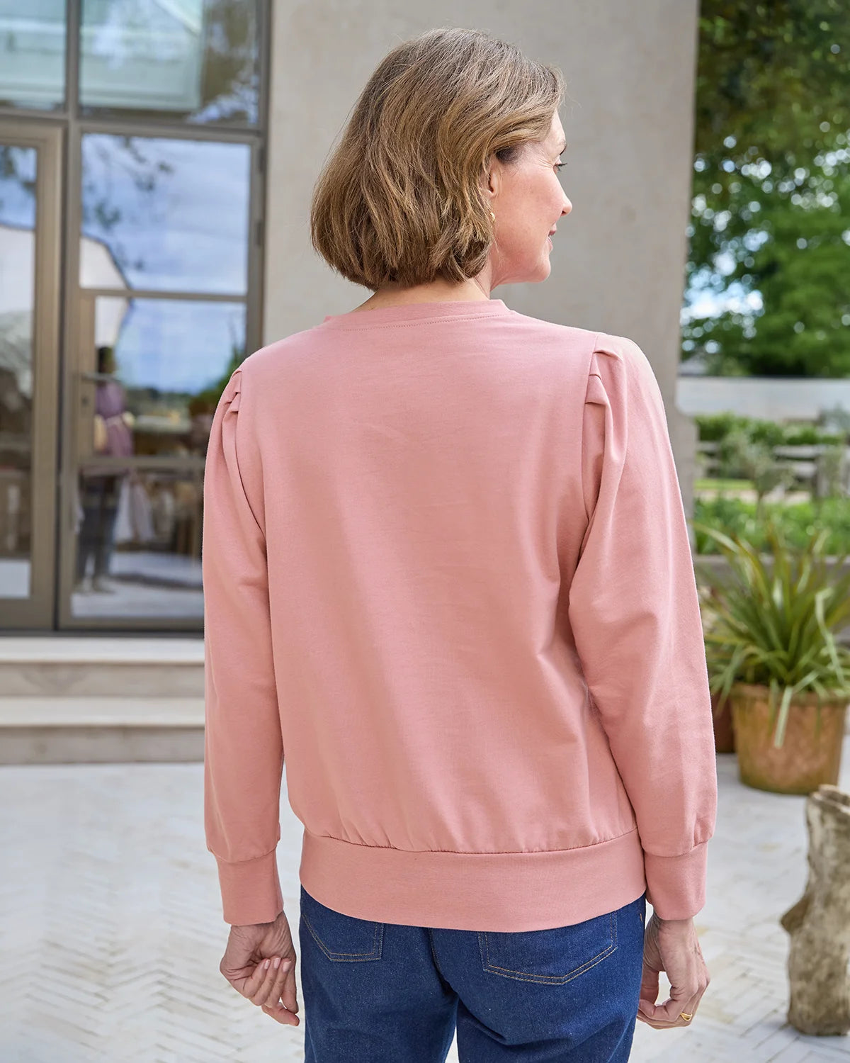 Primrose Pink Button Neck Leisure Sweatshirt