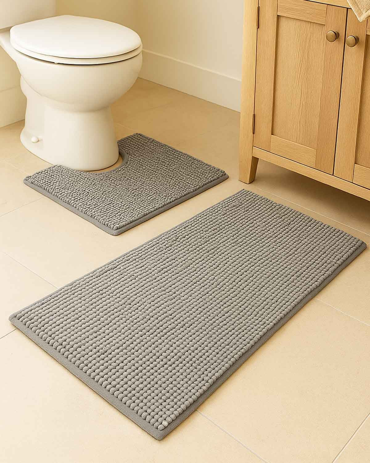 Bobble Bathroom Mat Set - Silver - Country Collection