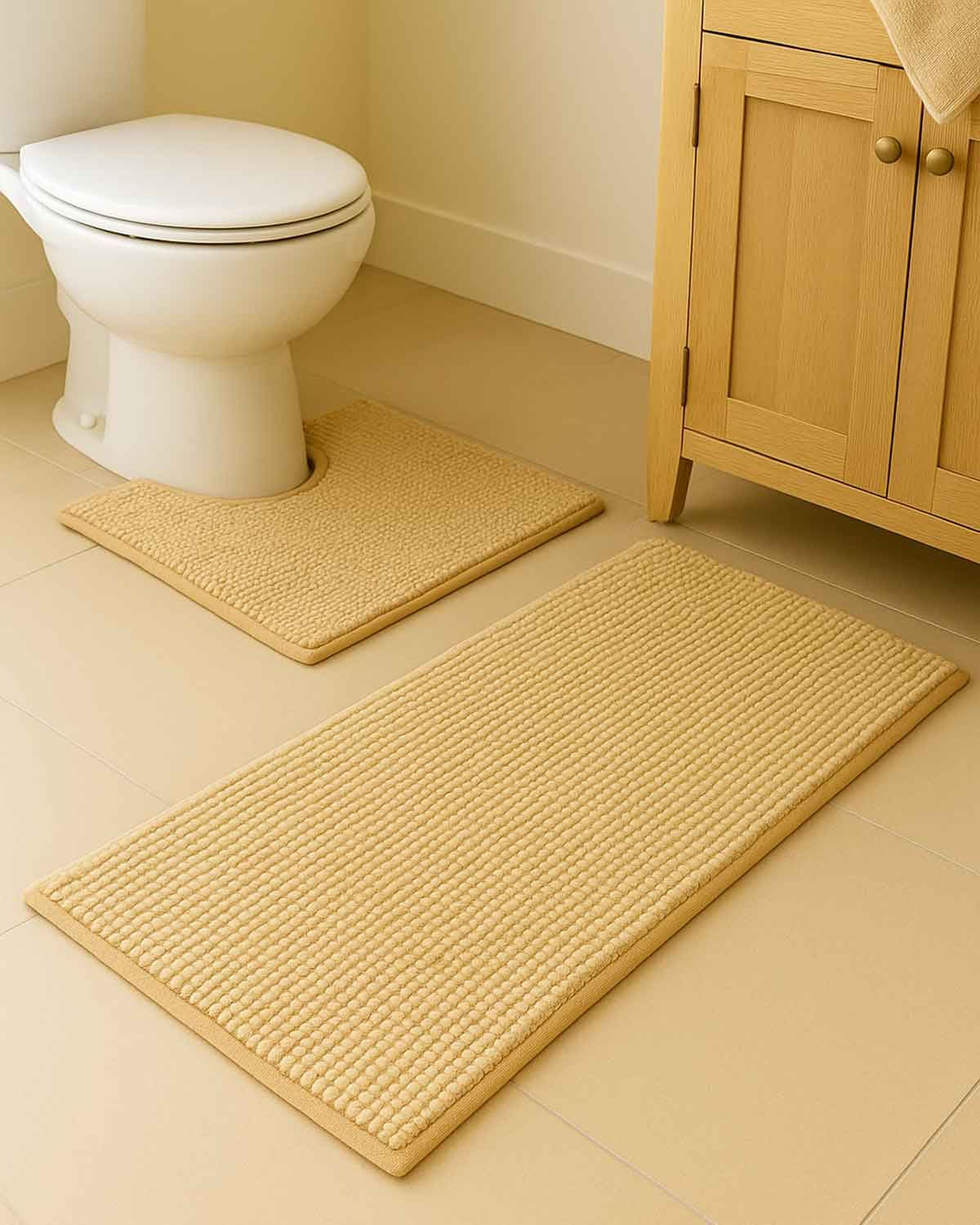 Bobble Bathroom Mat Set - Beige - Country Collection