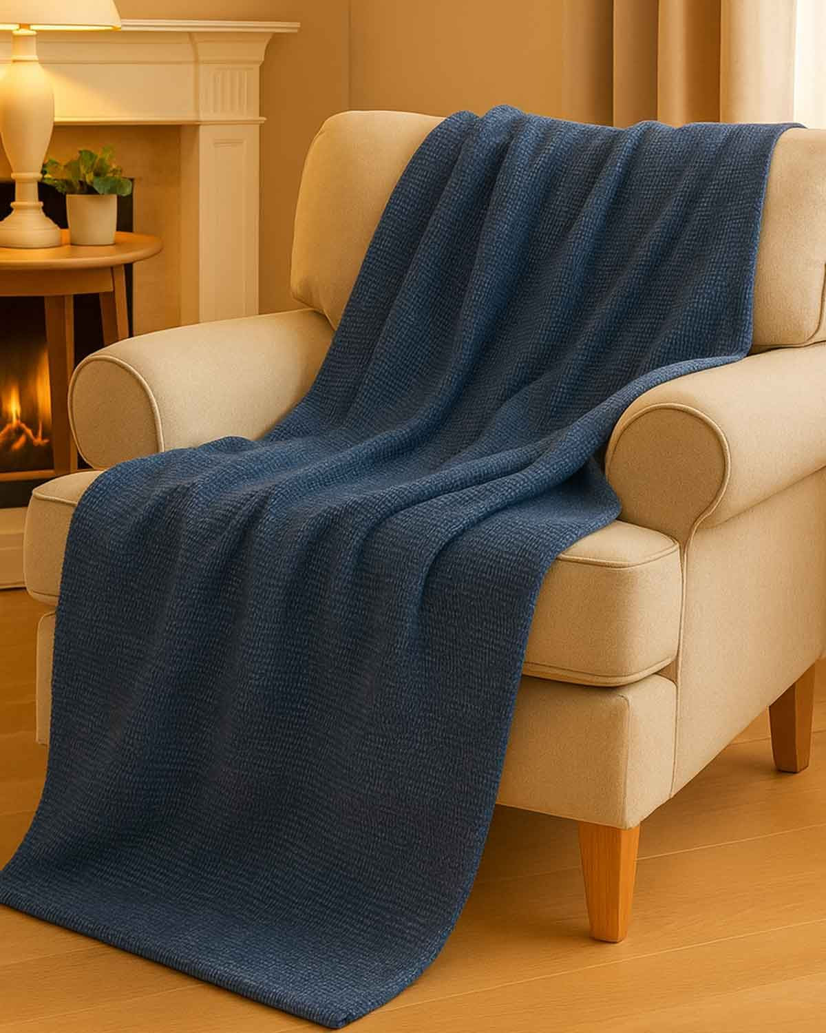 Cotton Rich Woven Throw - Marine - Country Collection