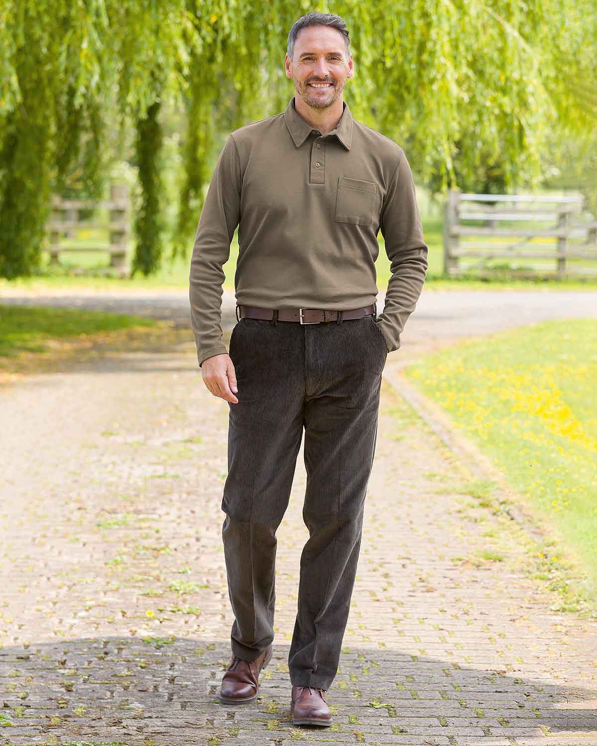Pure Cotton Jersey Long Sleeved Bark Polo Top - Image 2 - Country Collection