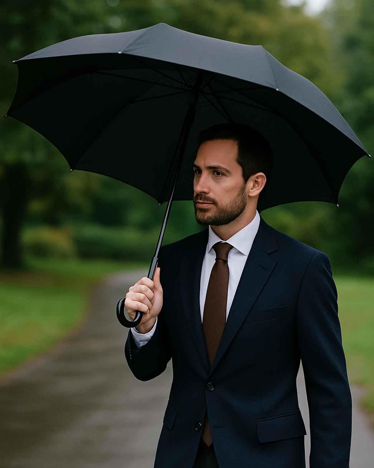 Ziggy Crook-Handle Black Small Folding Umbrella - Country Collection
