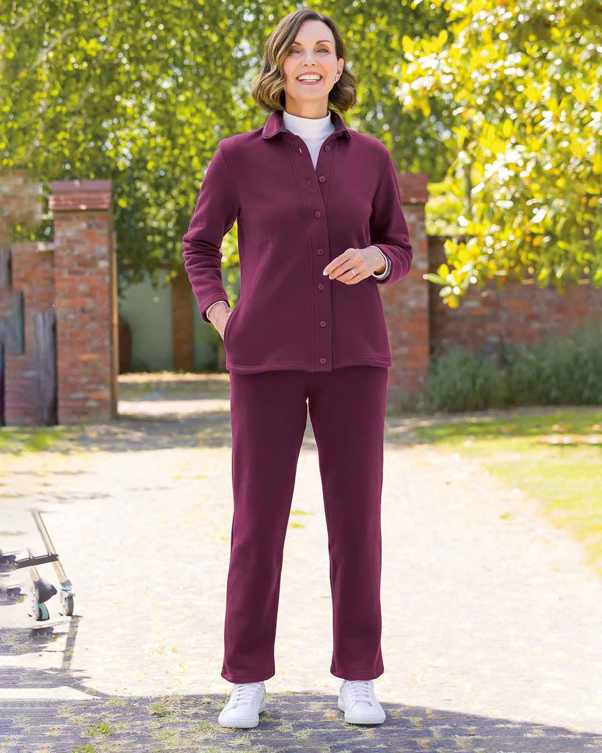 Ladies Cotton Mix Claret Pull On Leisure Trousers - Image 2 - Country Collection