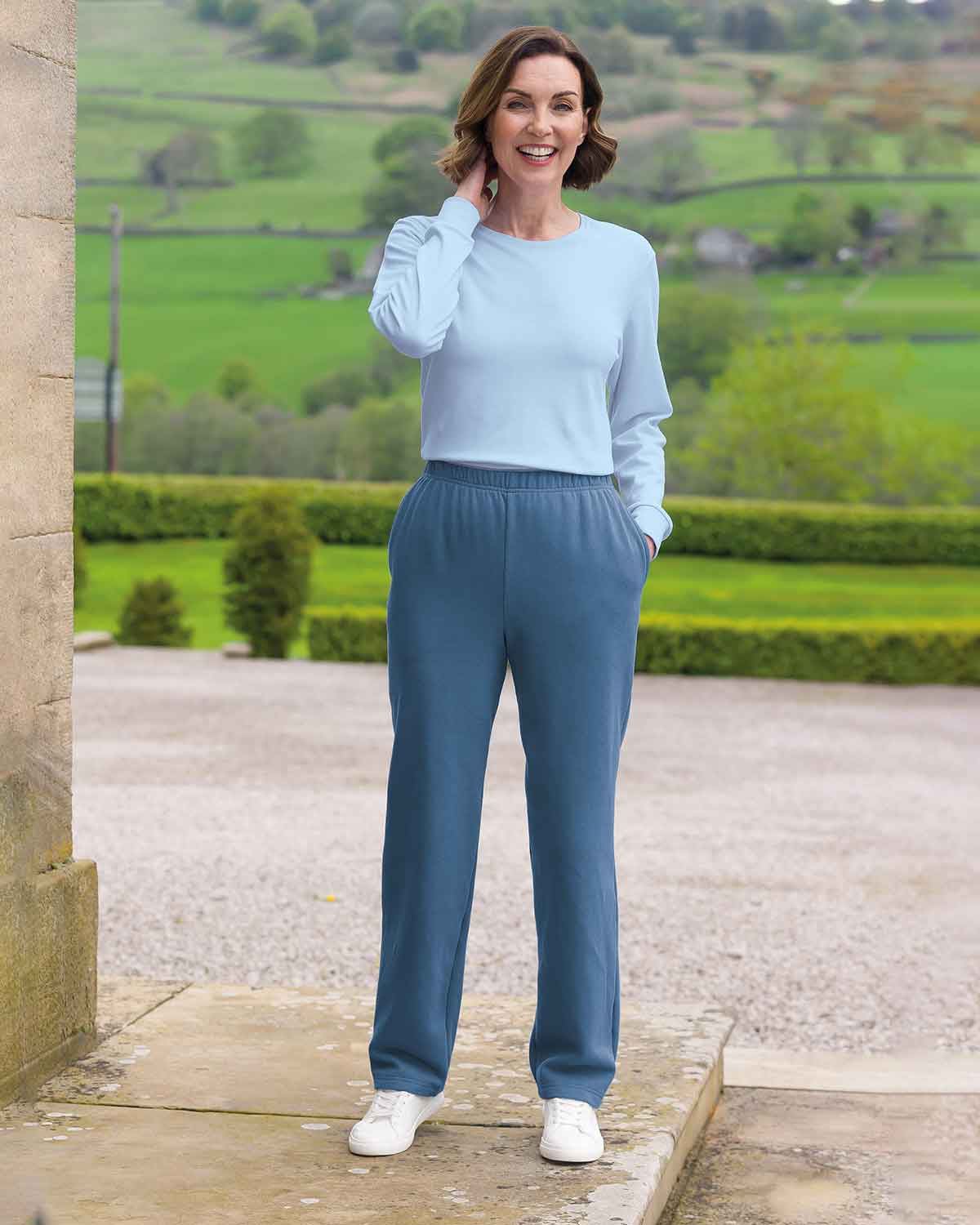 Ladies Cotton Mix Pull On Leisure Trousers - Marina Blue - Country Collection