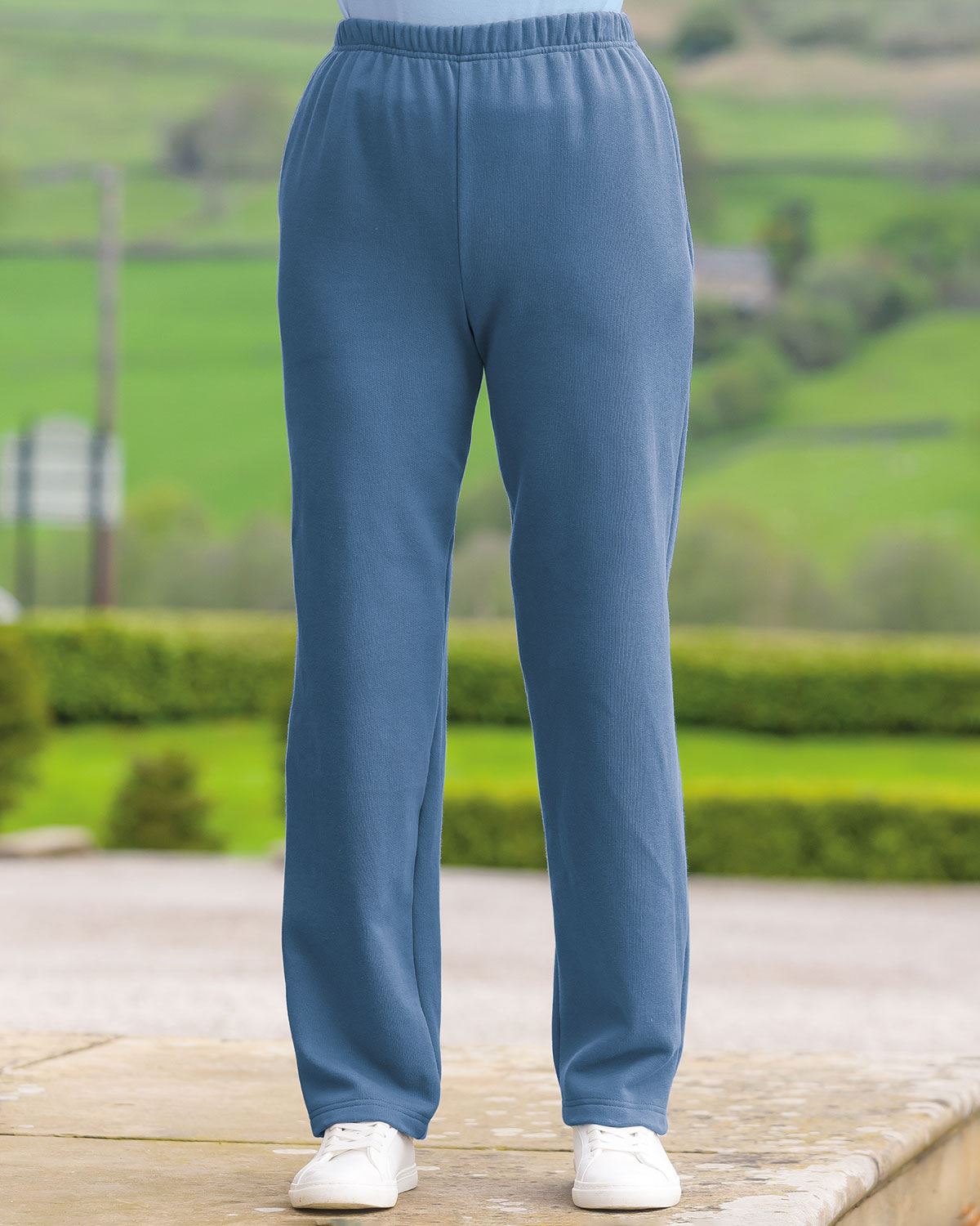 Ladies Cotton Mix Marina Blue Pull On Leisure Trousers - Image 2 - Country Collection