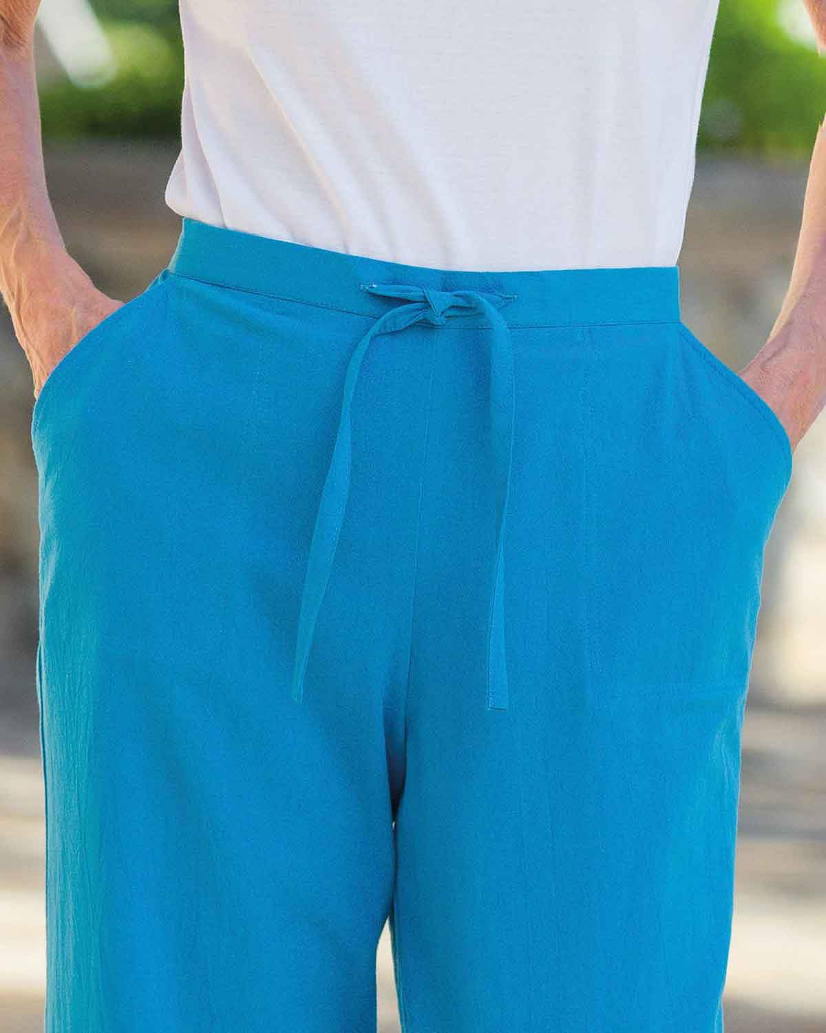 Julia Azure Blue Pure Cotton Pull On Trousers - Image 3 - Country Collection